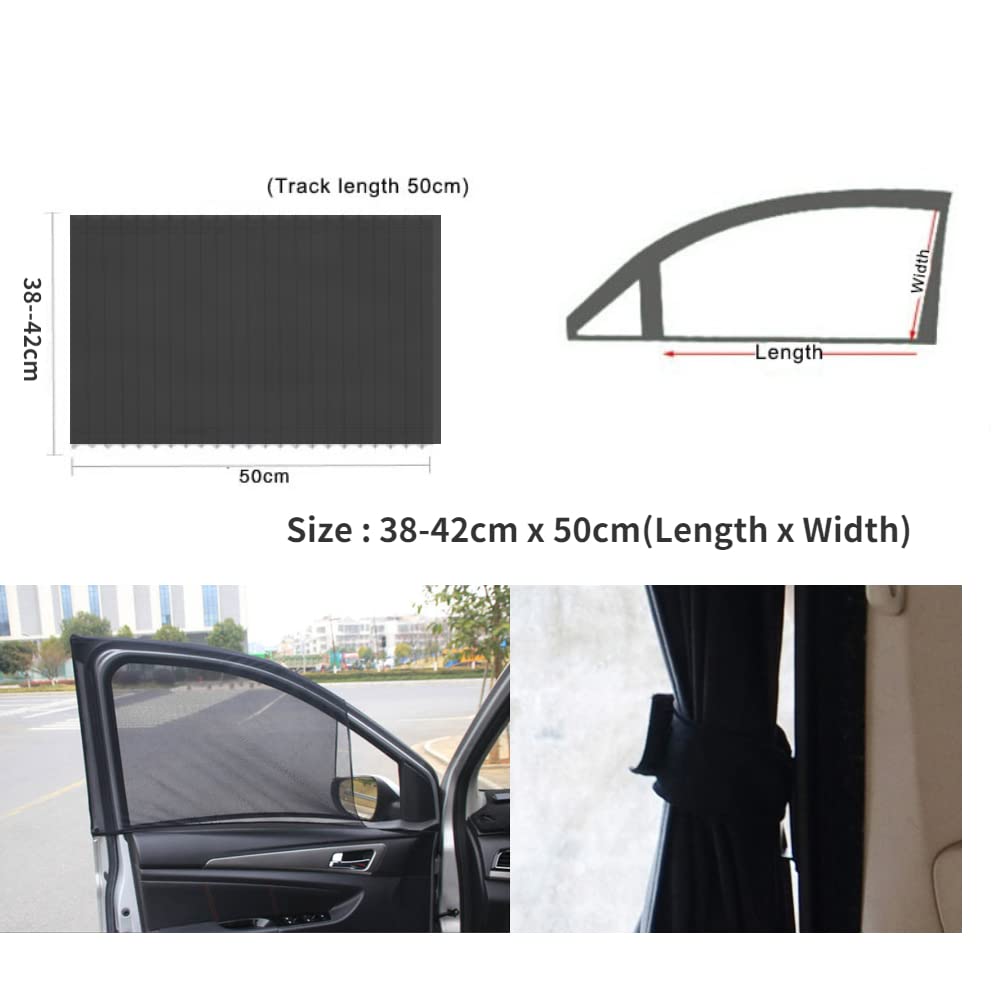 2Pcs Black Car Side Window Curtains - Foldable Sun Shade, Removable & Slidable for UV Protection - Perfect for Road Trips, Baby Safety & Summer Driving