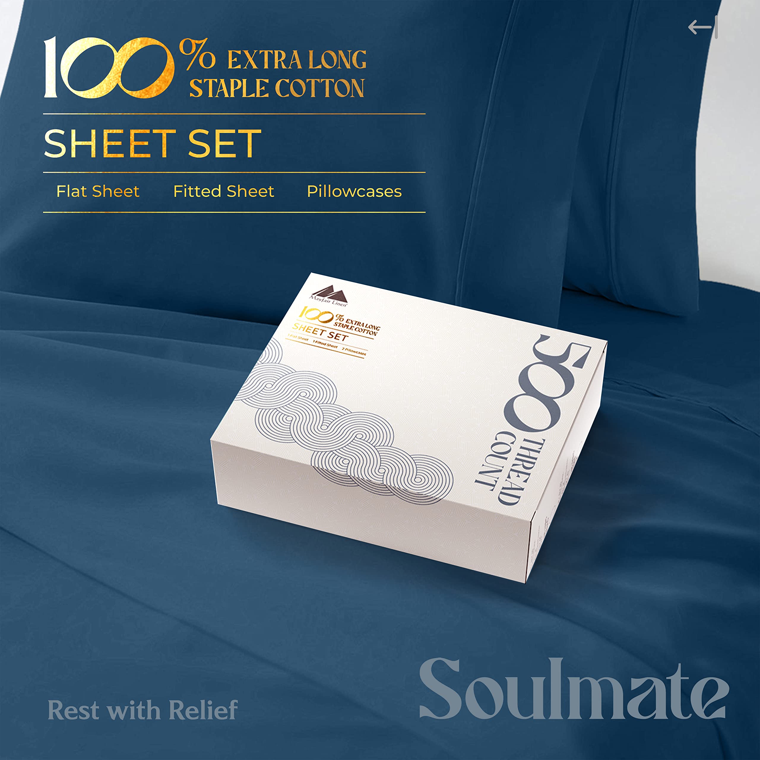 Mayfair Linen 500 Thread Count Twin XL Cotton Sheets - 3 Piece Bed Sheet Set, Soft & Cooling Sateen Weave, Hotel Quality Luxury Linens with 16