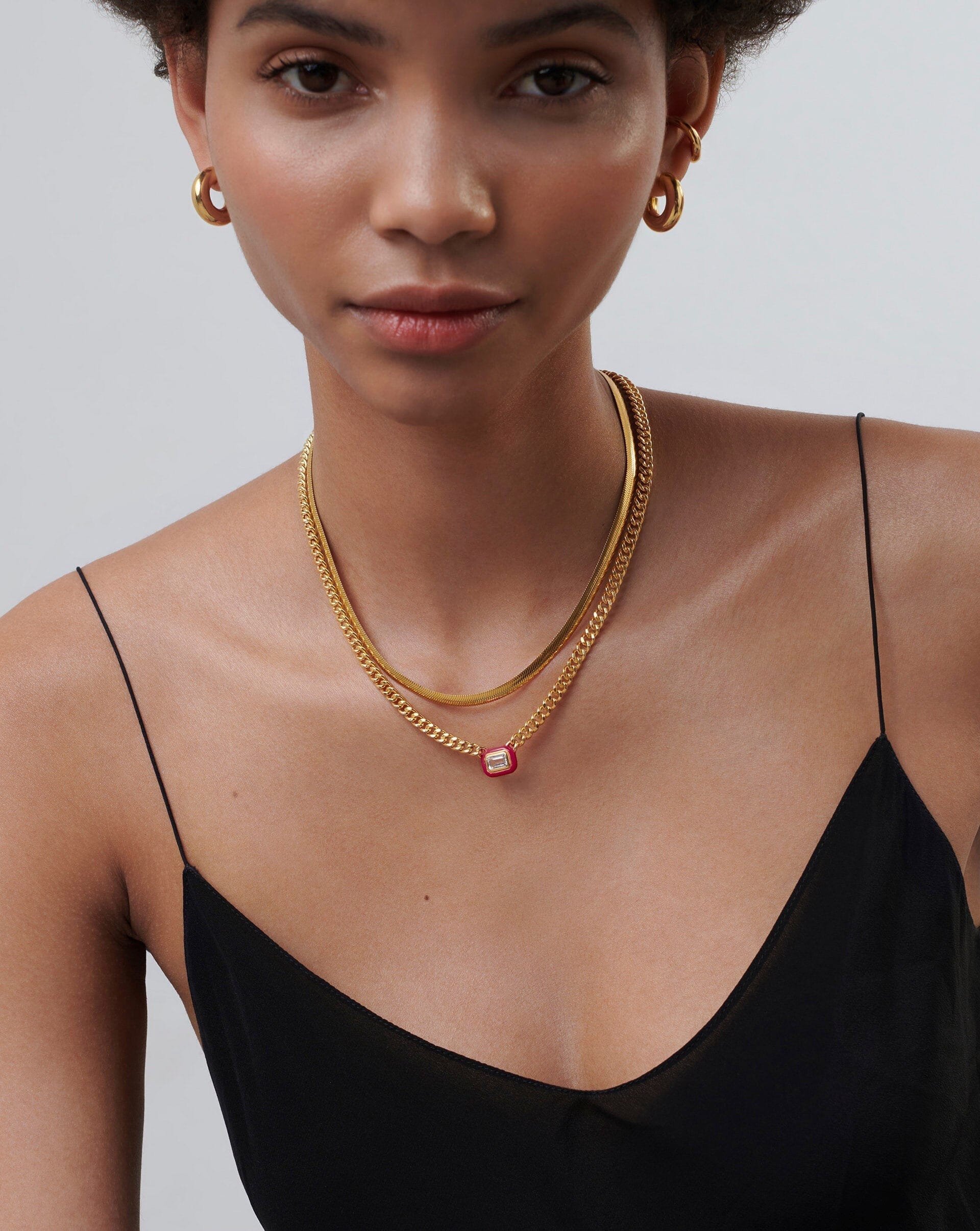 18K Gold Plated Floating Pendant Necklace with White Cubic Zirconia - Elegant Enamel & Stone Jewelry for Women | Perfect for Weddings, Parties & Everyday Wear
