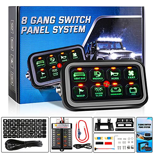 Auxpower 8 Gang Switch Panel with Built-in Solid State Relay - Universal Waterproof Auxiliary Switch Panel for Jeep, Truck, SUV, UTV, Caravan | Automatic Dimmable Light Bar Control | Perfect for Off-Roading, Camping & Overlanding Adventures