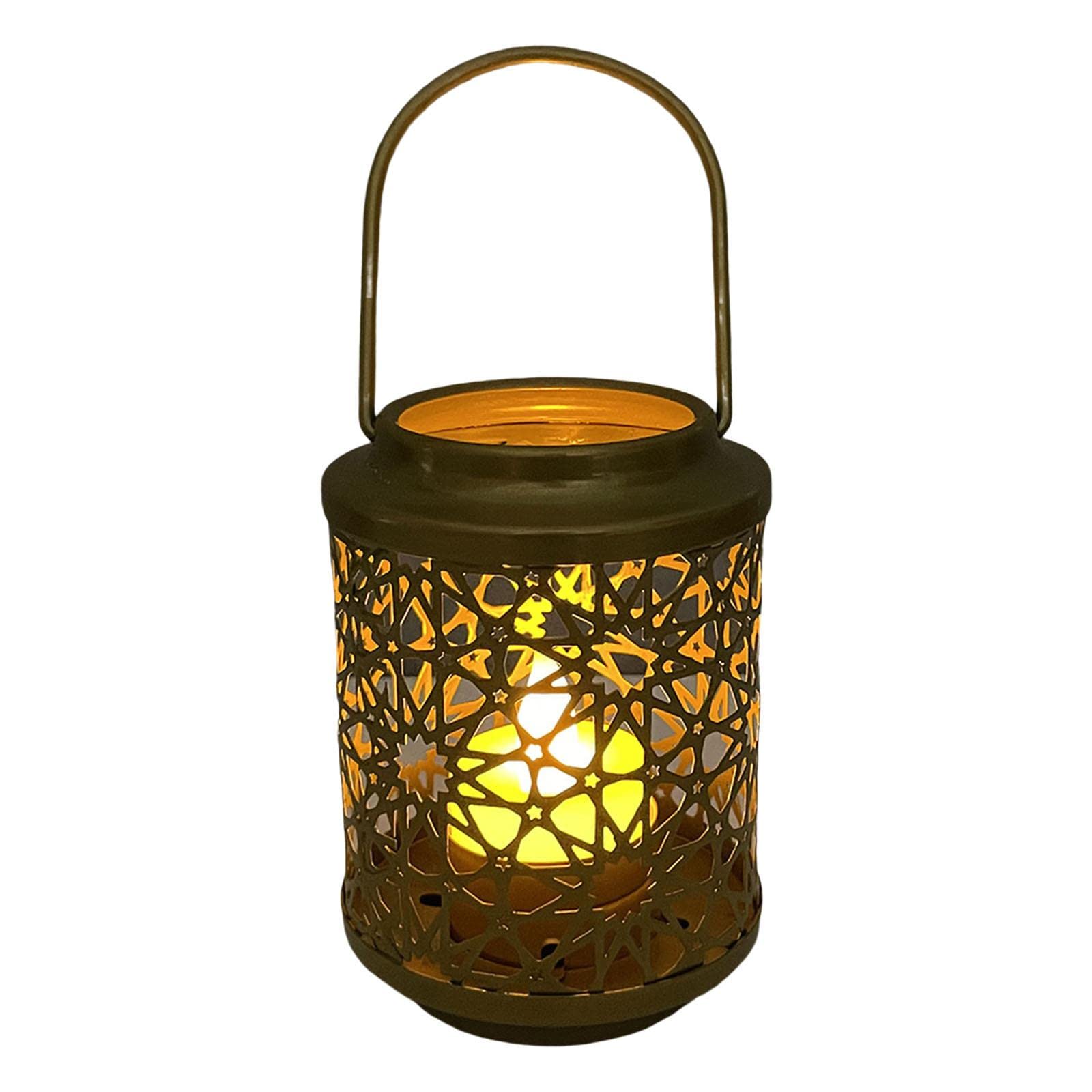 FAKEME Vintage Moroccan Hanging Candle Lantern - Hollow Metal Ramadan Decoration, Table Centerpiece & Candle Holder for Patio, Party, Christmas - Gold Finish | Perfect for Outdoor Dining, Wedding Decor & Holiday Home Ambiance
