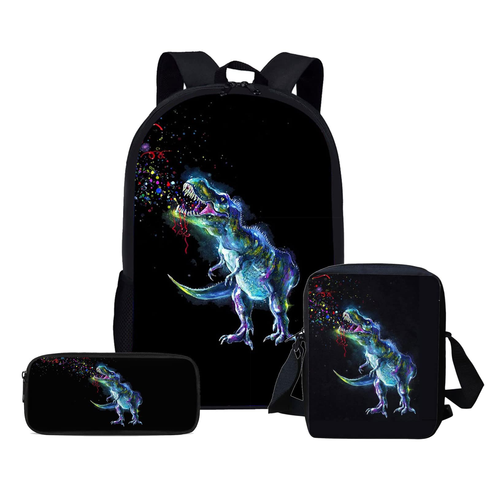 Dinosaur Backpack for Boys - 3-Piece School Set with Crossbody Bag & Pencil Case | Elementary Bookbag, Student Backpack for Casual, Sports & Travel | Perfect for School, Outings & Daily Adventures