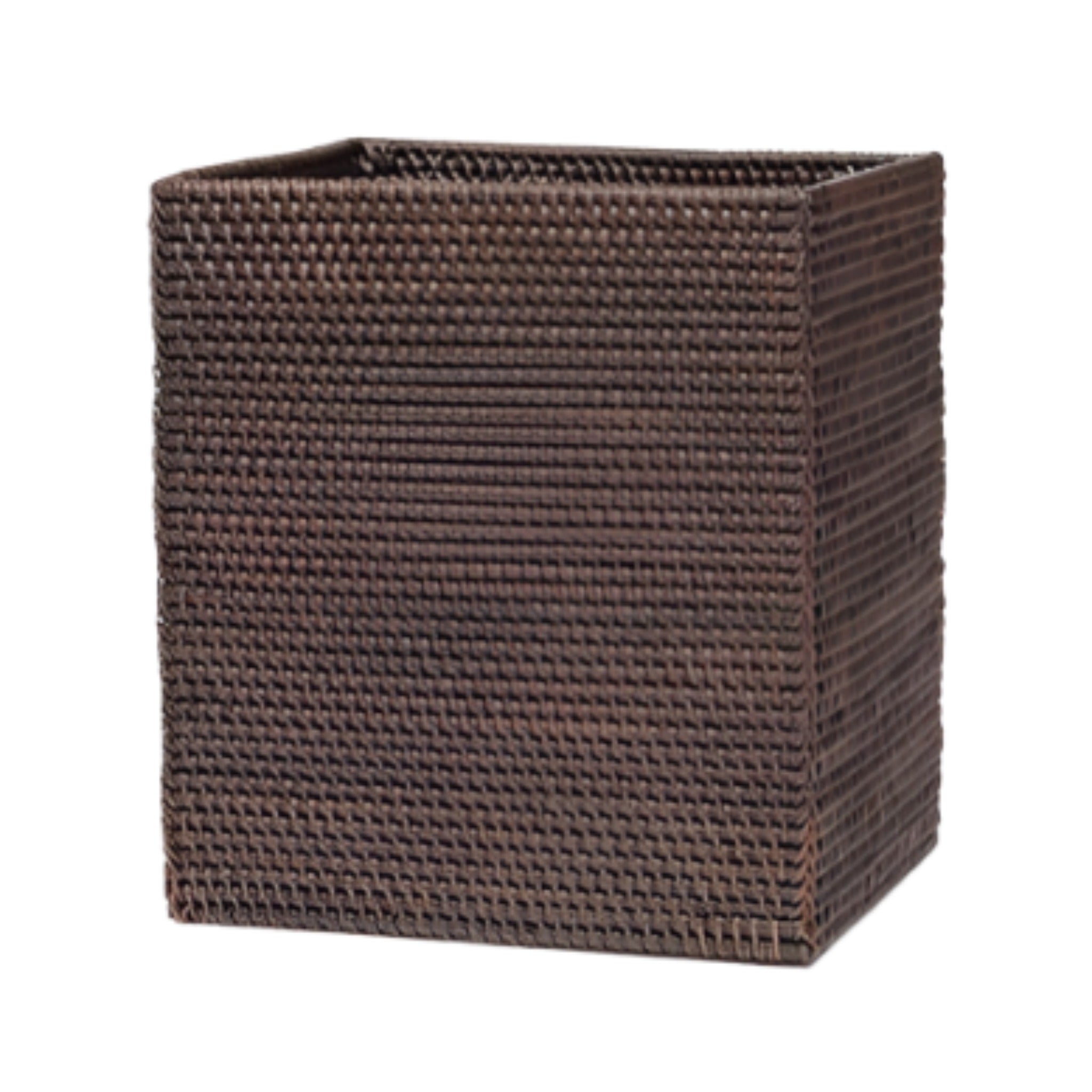 Dalton Woven Rattan Rectangular Wastebasket - Coffee Brown Trash Can with Optional Tissue Box Holder | Eco-Friendly Home Office & Bathroom Storage Bin
