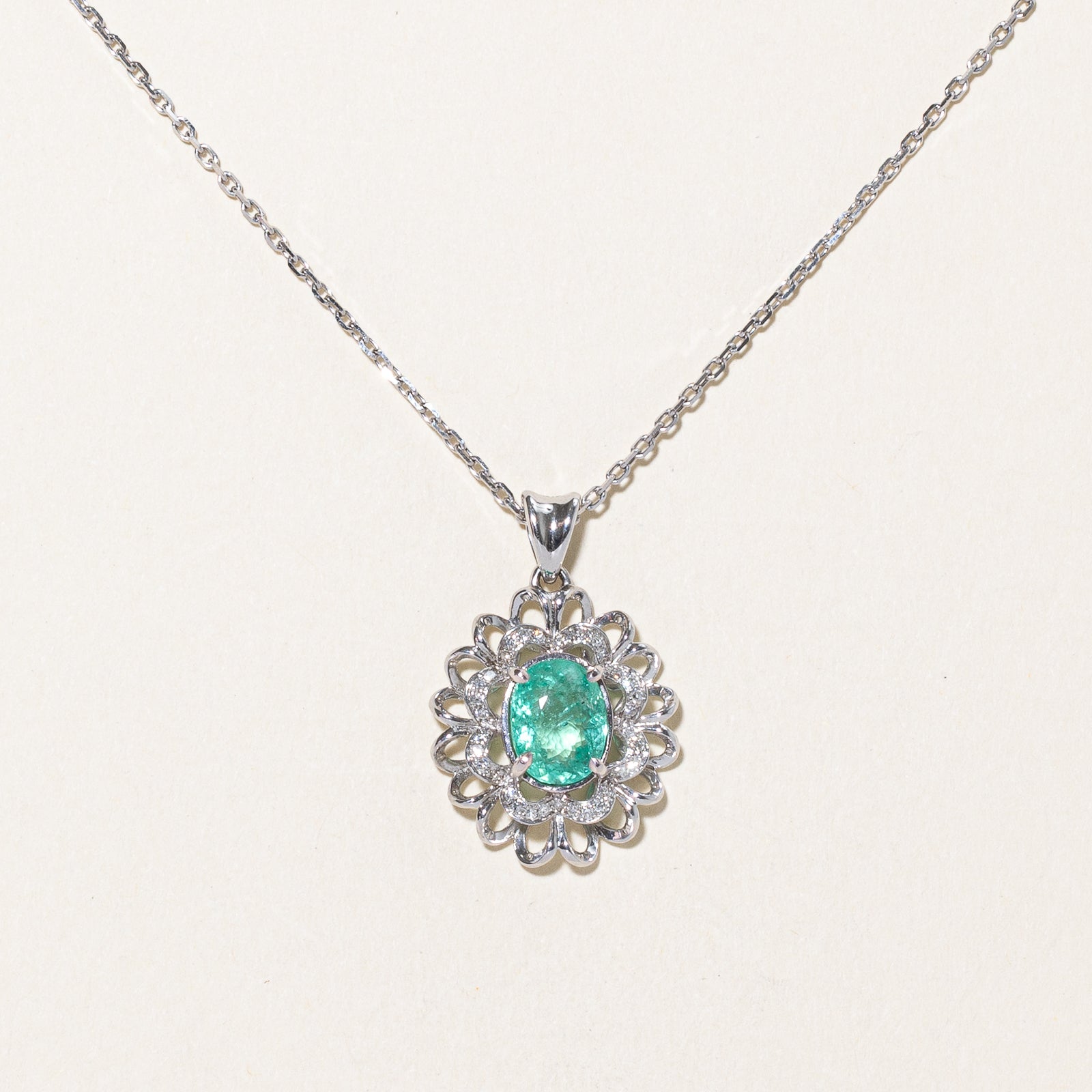 GIA Certified 2.14ct Emerald & 0.13ct Diamond Slide Pendant Necklace - 16