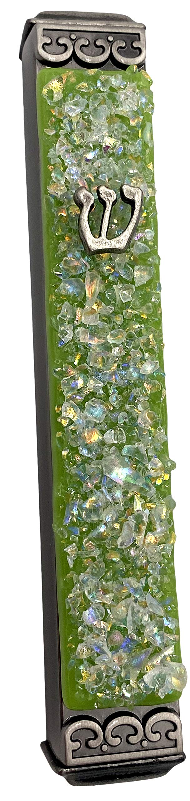 Handmade USA Glass Mezuzah - Weatherproof Indoor/Outdoor - Jungle Green for Home Decor