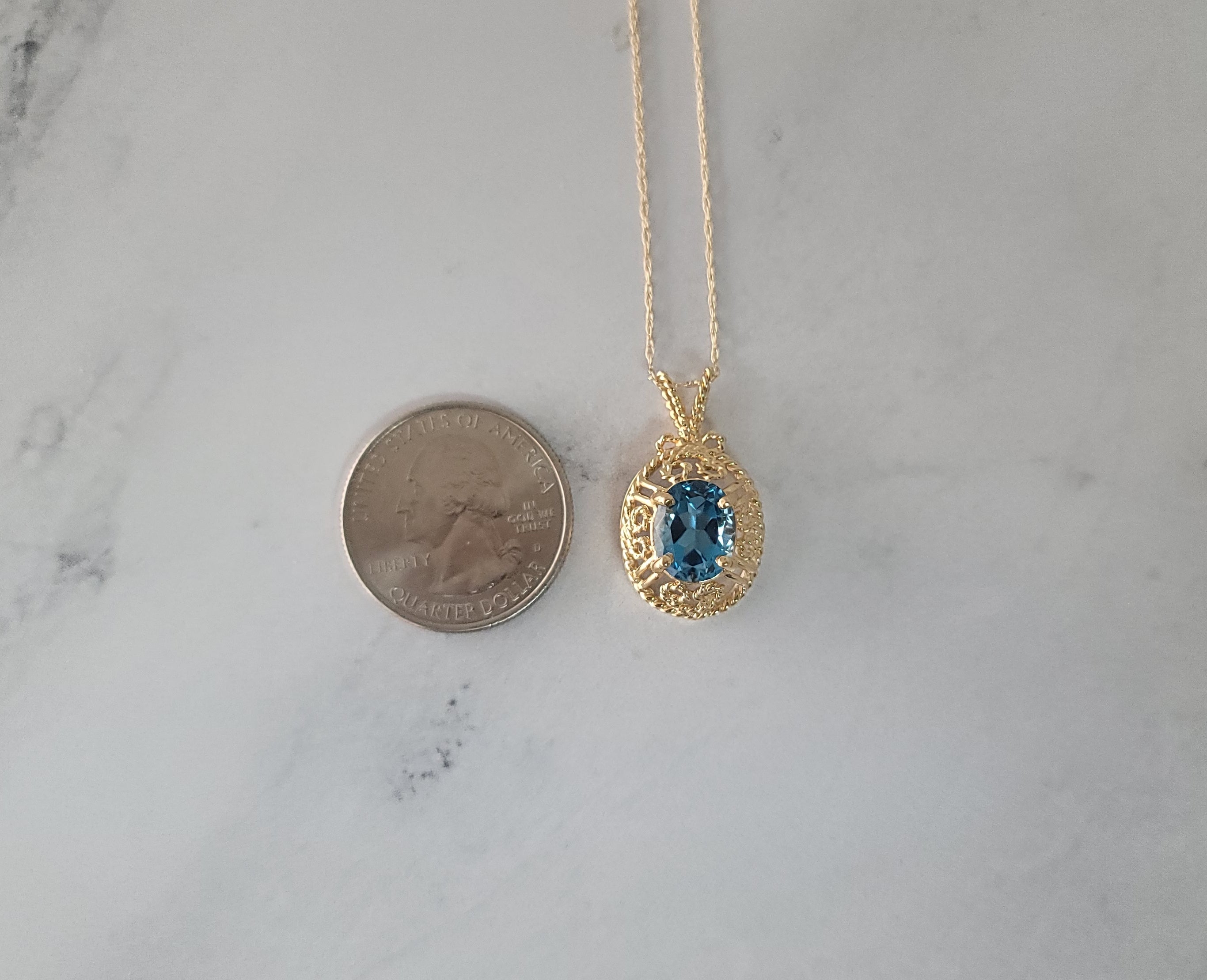14k Yellow Gold Blue Topaz Rope Design Necklace - Perfect for Women's Jewelry Gifts, Anniversary & Birthday Presents