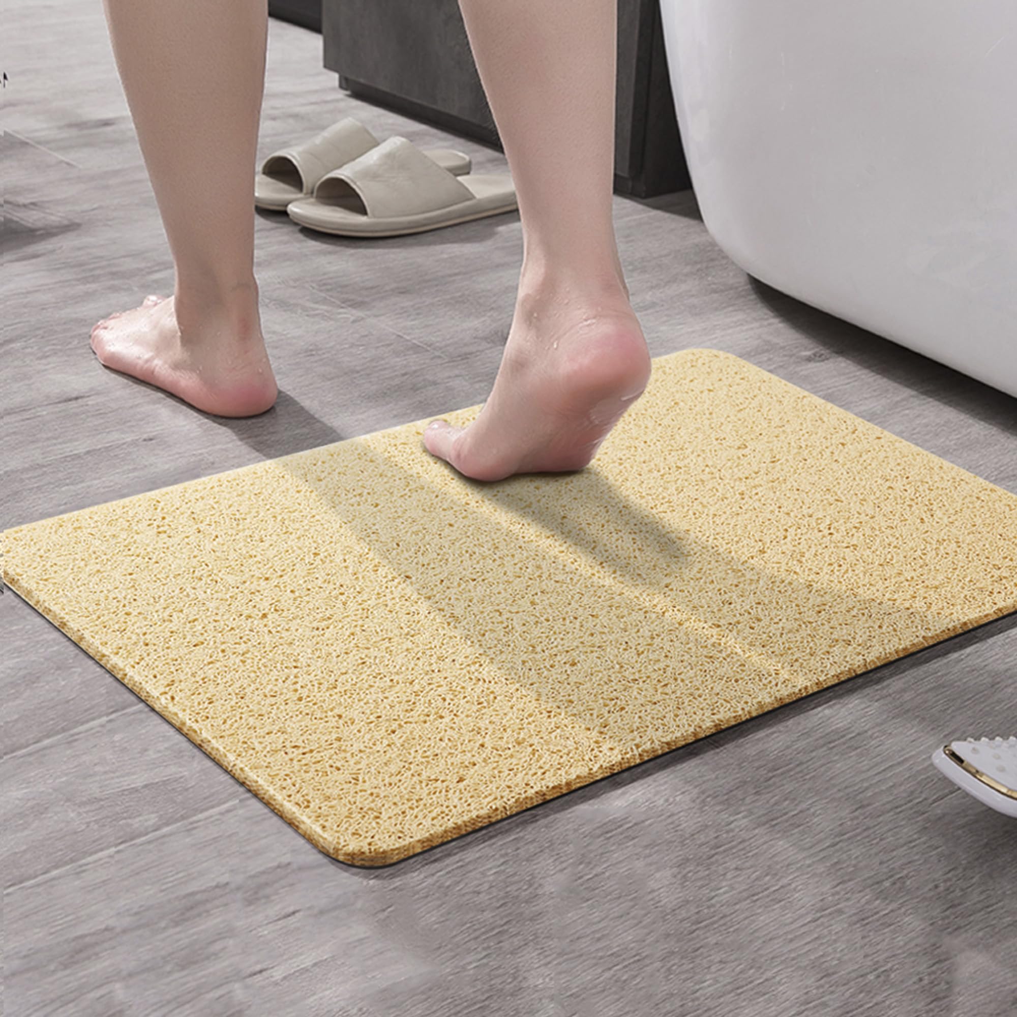 Non-Slip Soft Textured Bath Mat 24x16 Inch - Phthalate Free PVC Loofah Shower Tub Mat with Drain Holes | Quick Drying Bathroom Rug for Wet Areas - Perfect for Bathroom, Shower Stall & Bathtub Safety