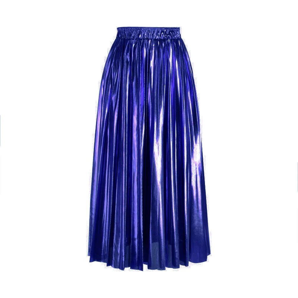 Elegant High Waist Pleated Midi Skirt for Women - Black, Silver & Gold Solid Colors | Perfect for Office, Party & Casual Wear