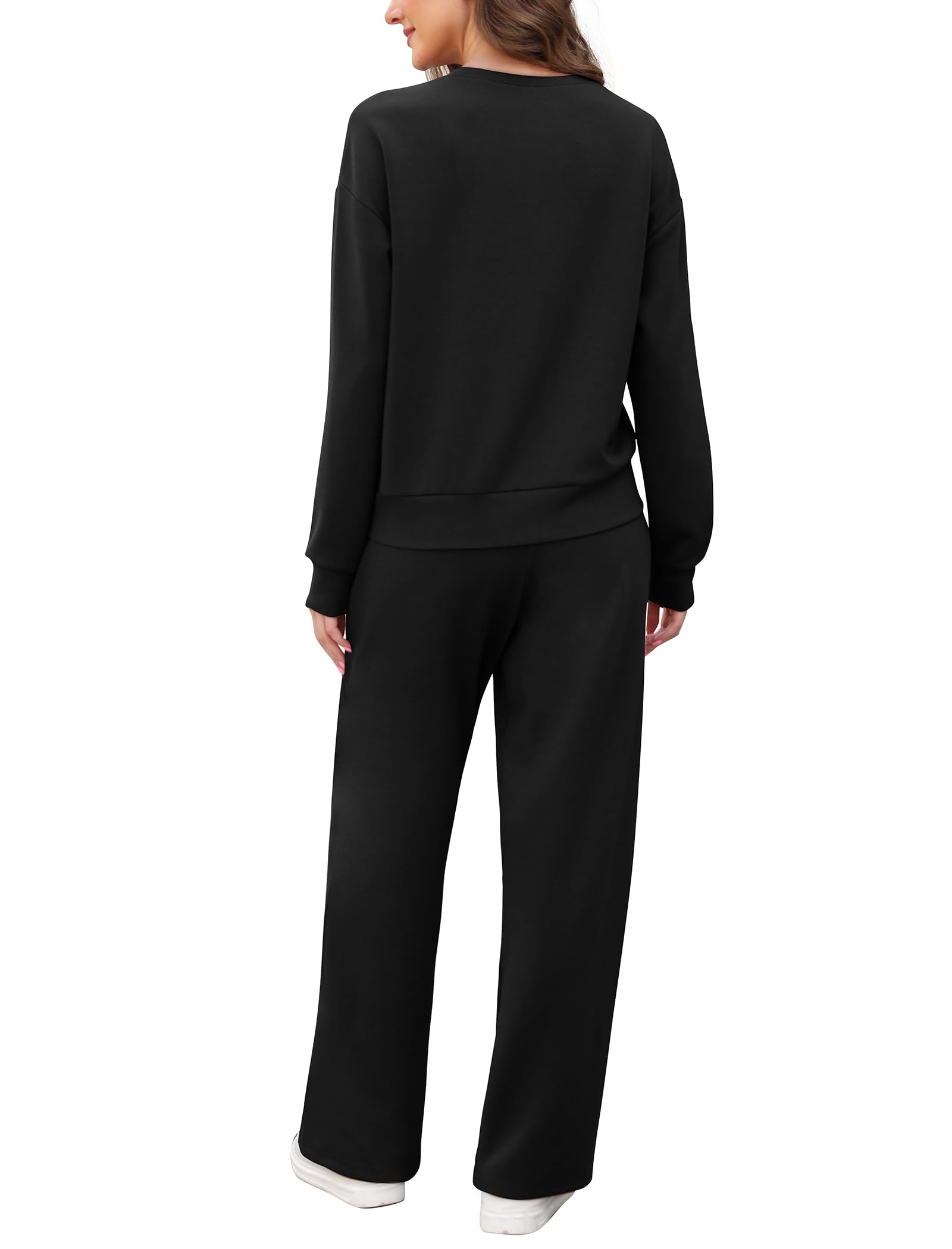 Women's 2-Piece Lounge Set - Soft Crewneck Sweatshirt & Wide Leg Sweatpants | Cozy Matching Outfits for Travel, Fall & Home Relaxation