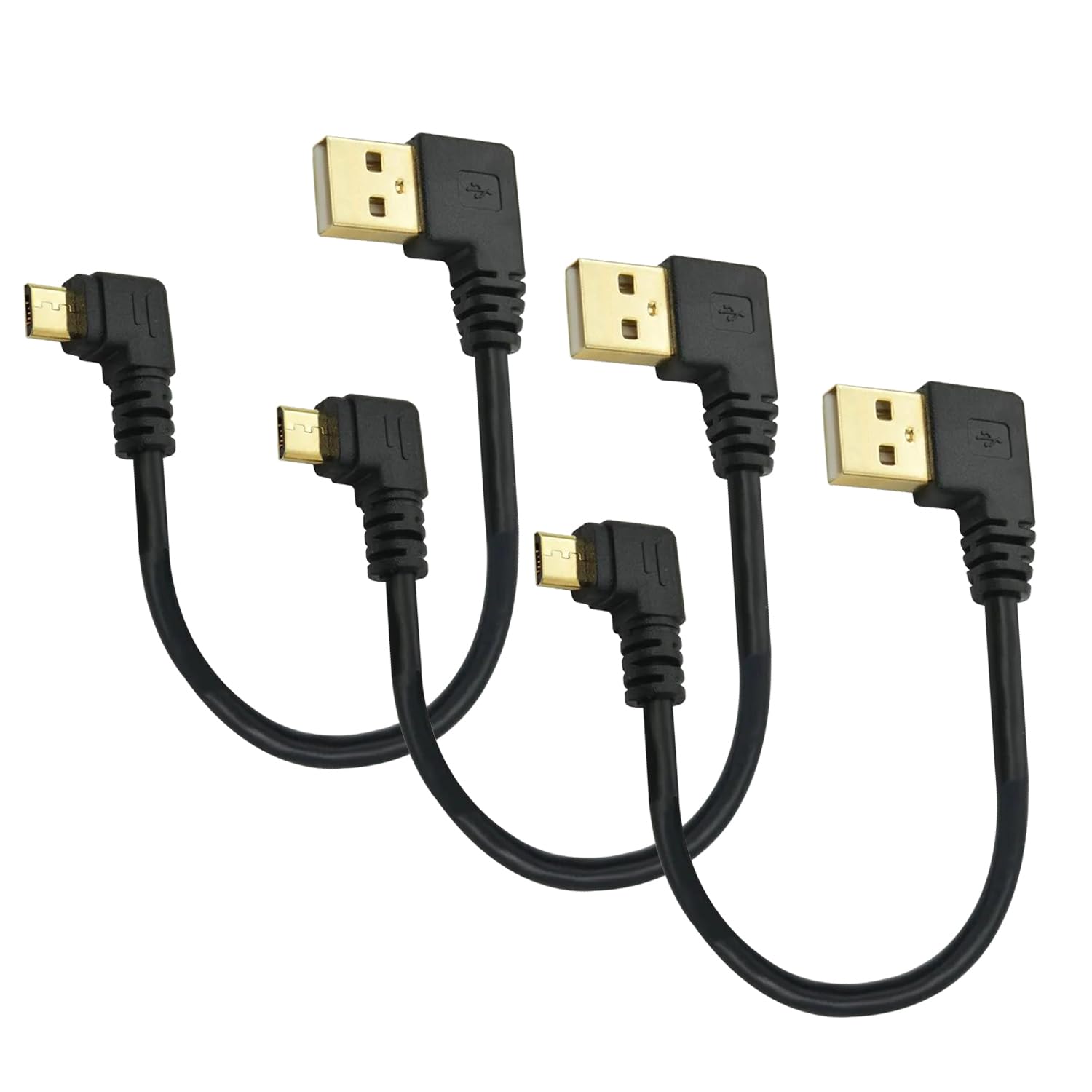 Herfair 15cm Gold Plated 90 Degree Right Angle Micro USB to USB Cable - 3 Pack Fast Charging & High-Speed Data Sync for Smartphones, Tablets, MP3 Players | Perfect for Car, Office & Travel Charging