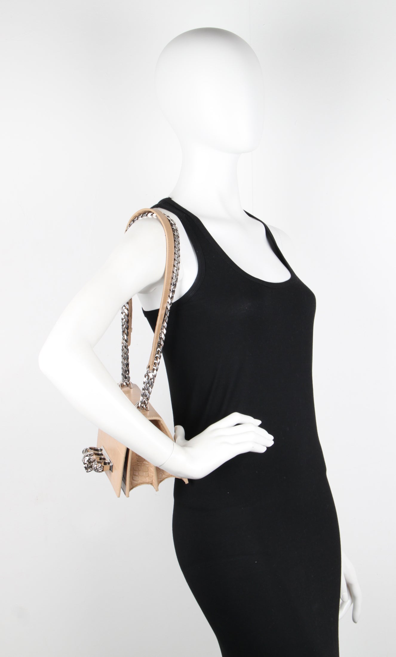 Stylish Jewelled Knuckle Satchel Small Glossy Crocodile Handbag in Camel/Silver - Perfect for Evening Parties & Date Nights