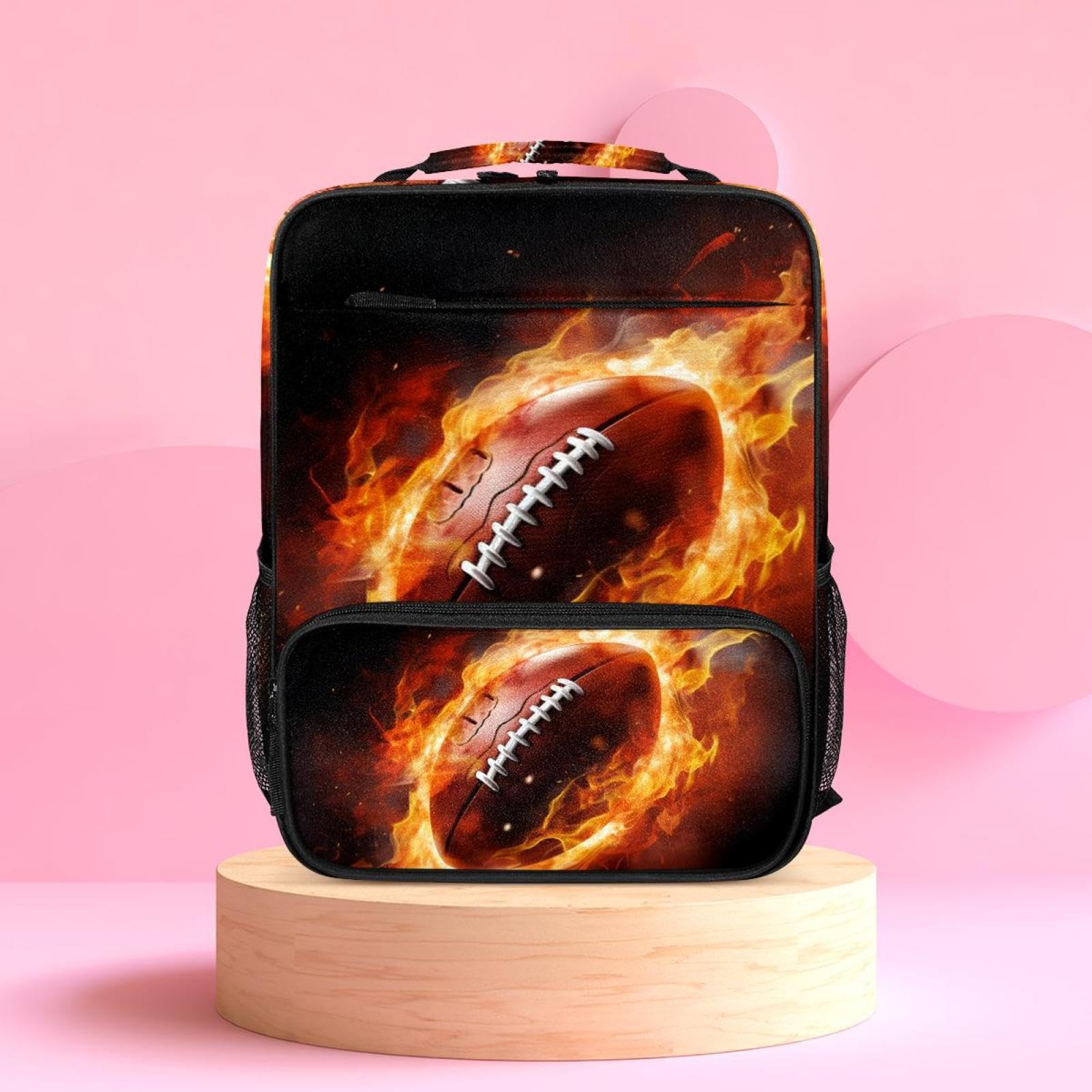 Stylish Travel Backpacks for Women & Men - Durable American Football Design with Flame Pattern - Perfect for College, Hiking, Work & Gym Use