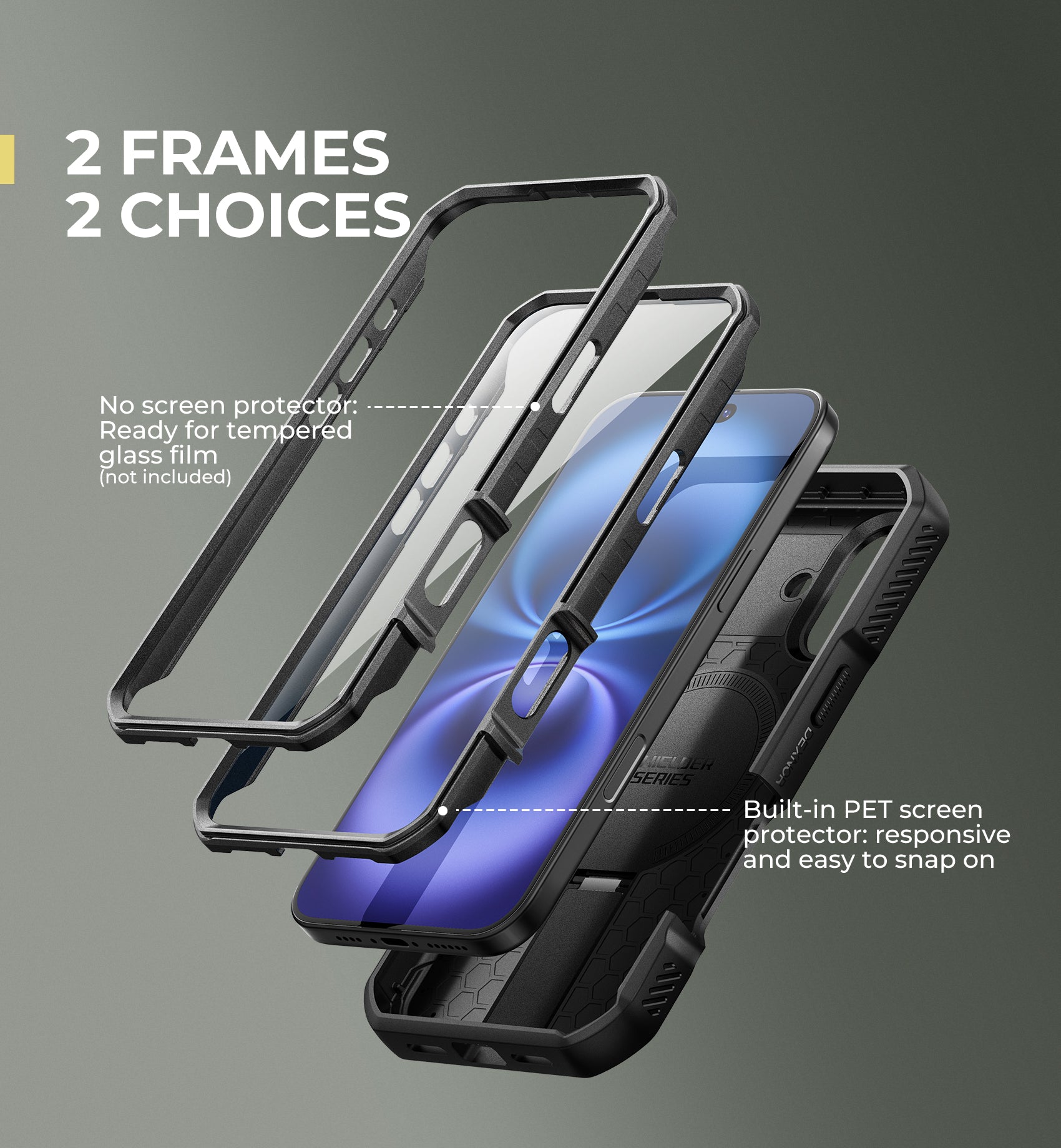 Dexnor Rugged Black Case for iPhone 16 with Slide Camera Cover | MagSafe Compatible | Shockproof Full Body Protection | Built-in Screen Protector | Adjustable Kickstand - Perfect for Outdoor Adventures, Work & Travel