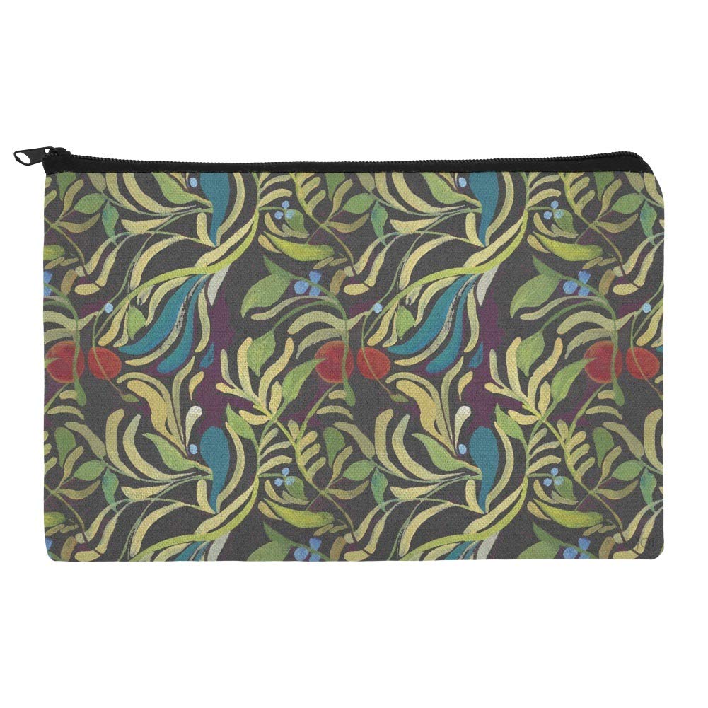 Floral Fruit Vines Black Pattern Makeup Cosmetic Bag Organizer Pouch - Travel & Daily Essentials Storage for Women | Perfect for Makeup Brushes, Lipsticks & Beauty Accessories