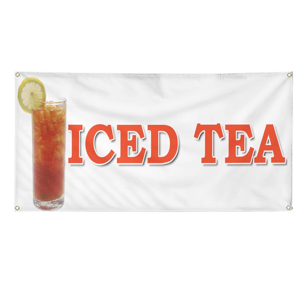 Vinyl Banner - 60x144 Inches, Weatherproof Outdoor Sign with 10 Grommets for Iced Tea, Food Fair, Truck, Restaurant & Beverage Business - Perfect for Events, Yard Signs and Industrial Use