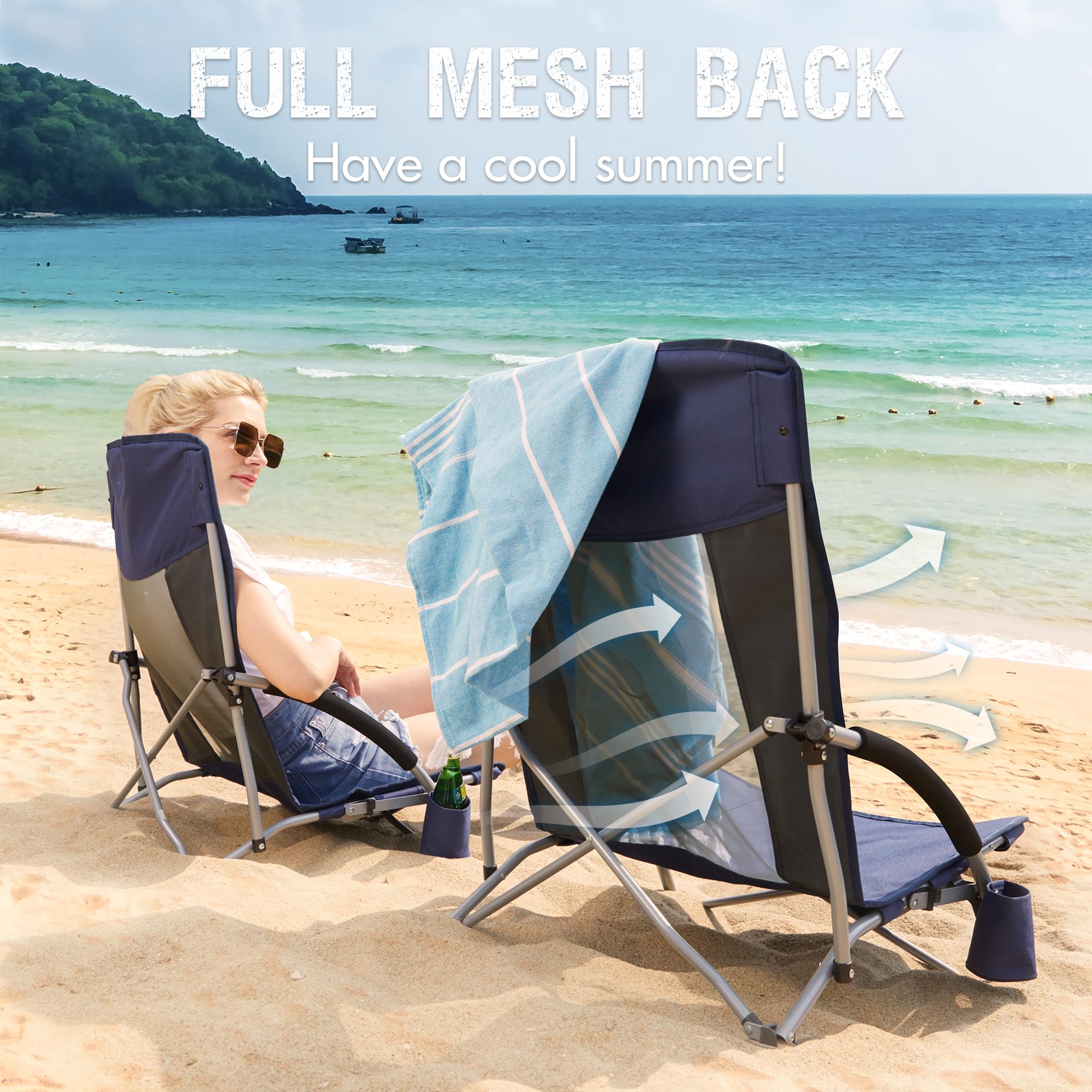 **PORTAL Lightweight Beach Chairs for Adults - Portable Camping Chair with Cup Holder & Mesh Back - Supports 300LBS - Carry Bag Included - Perfect for Outdoor, Travel, Picnic, Concert & Festival**