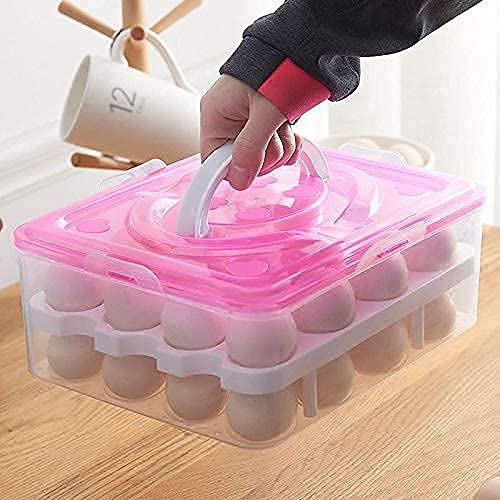 Made in India Double Layer 32 Egg Plastic Carrier - Refrigerator & Kitchen Food Storage Box/Basket, Multicolour for Home & Office Use