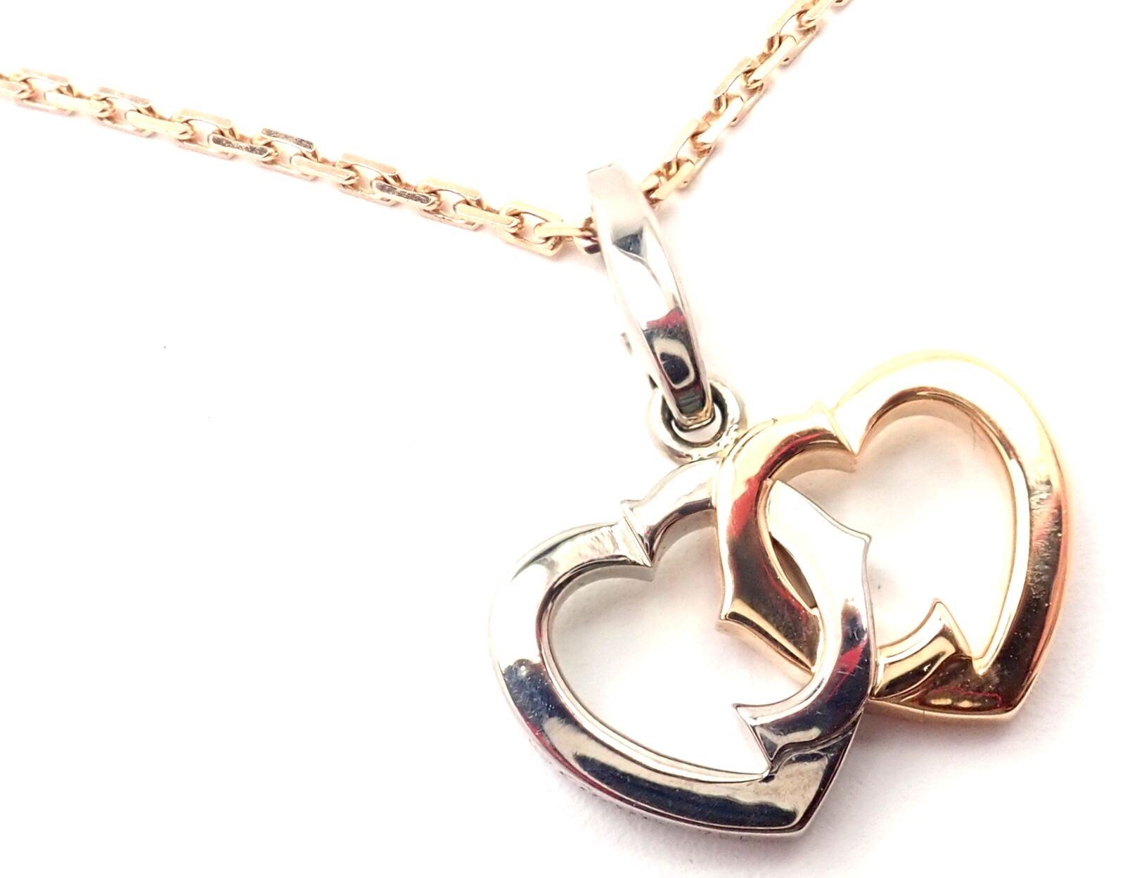 Authentic Cartier 18K Rose Gold & White Gold Double C Heart Pendant Necklace - Luxury Jewelry Gift for Women, Perfect for Valentine's Day & Anniversary