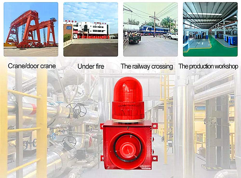 Industrial Sound Light Alarm Siren Horn with LED Warning Light - One Touch Emergency Voice Alarm & Strobe Light for School, Factory Safety (AC 110V) - Ideal for Emergency Alerts, Security Systems & Public Safety