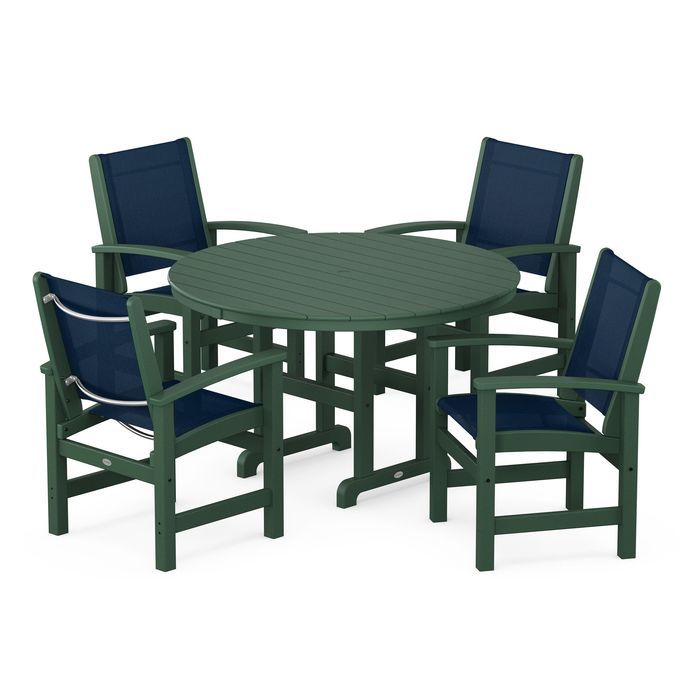 POLYWOOD Coastal 5-Piece Round Farmhouse Dining Set - Outdoor Patio Furniture for Backyard, Poolside & Beach House Dining