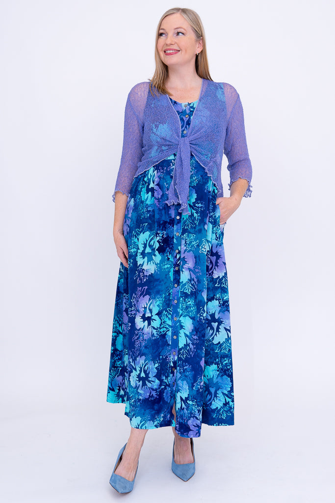 Cleo Dress - Women's Floral Print Summer Dress in Aqua Hibiscus | Perfect for Beach Vacations, Parties & Casual Outings