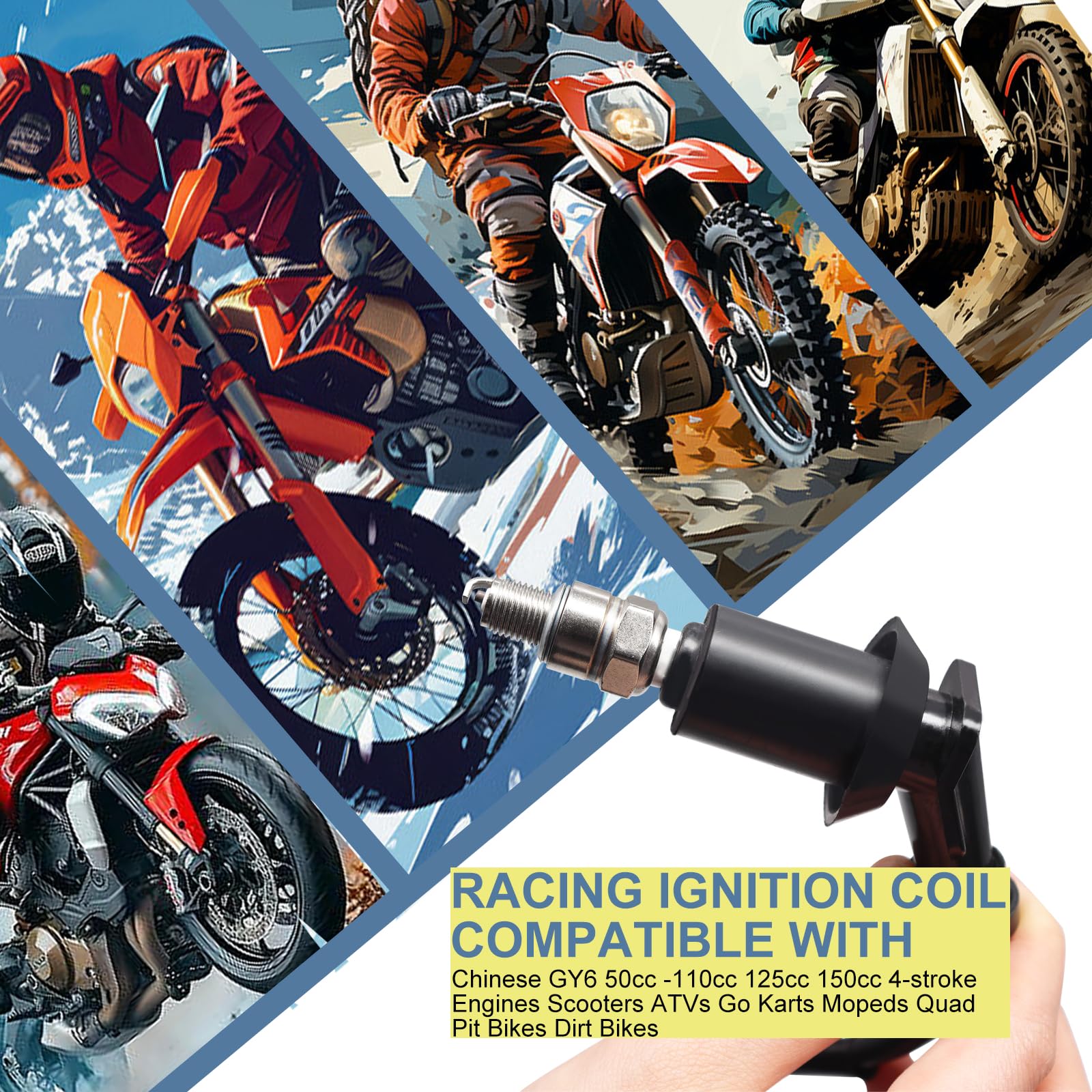GY6 Racing Ignition Coil with A7TC Spark Plug - Compatible with 50CC to 150CC ATV, Motorcycle, Moped, Scooter, Go Kart & Dirt Bike - High Performance Replacement Part for Off-Road Racing & Daily Commuting