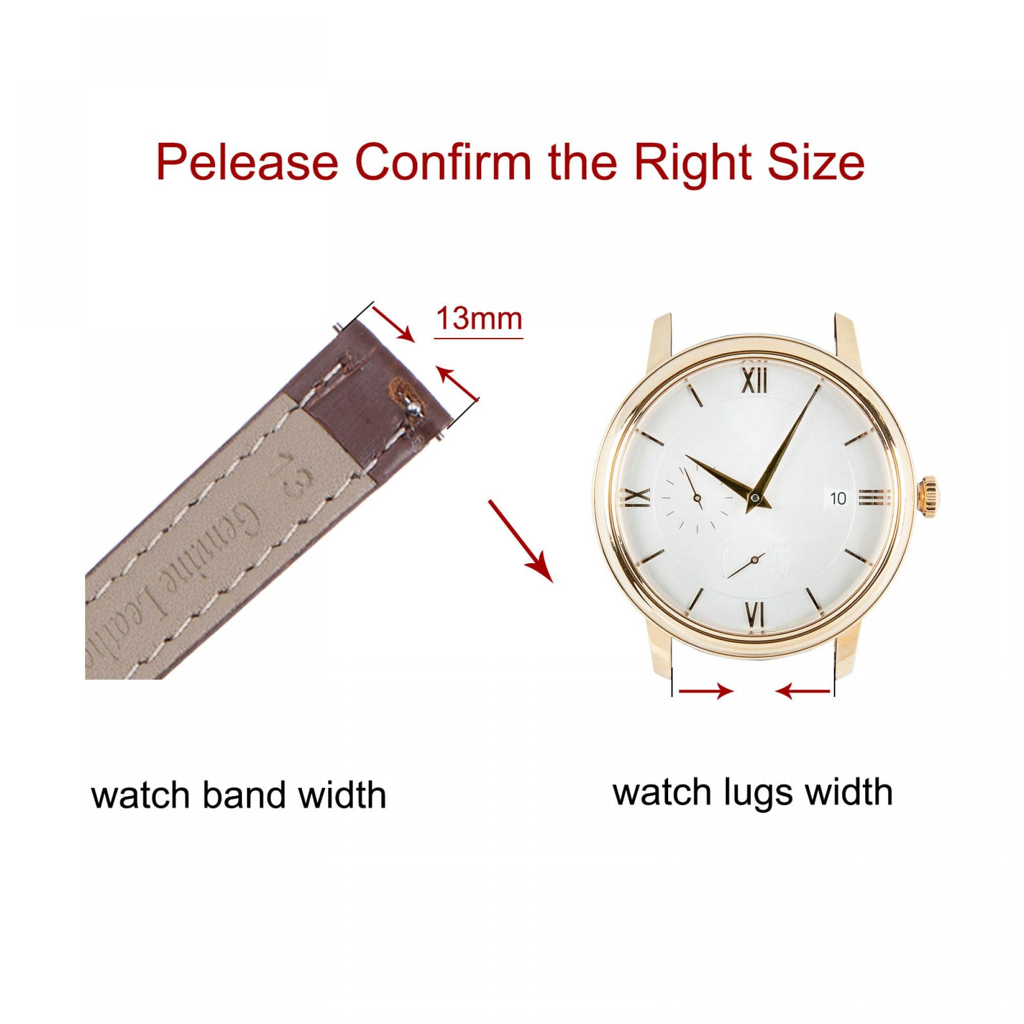 Premium Leather Watch Band with Quick Release Deployment Buckle - Multiple Sizes Cowhide Watch Strap for Men & Women - Perfect for Dress, Casual & Business Wear