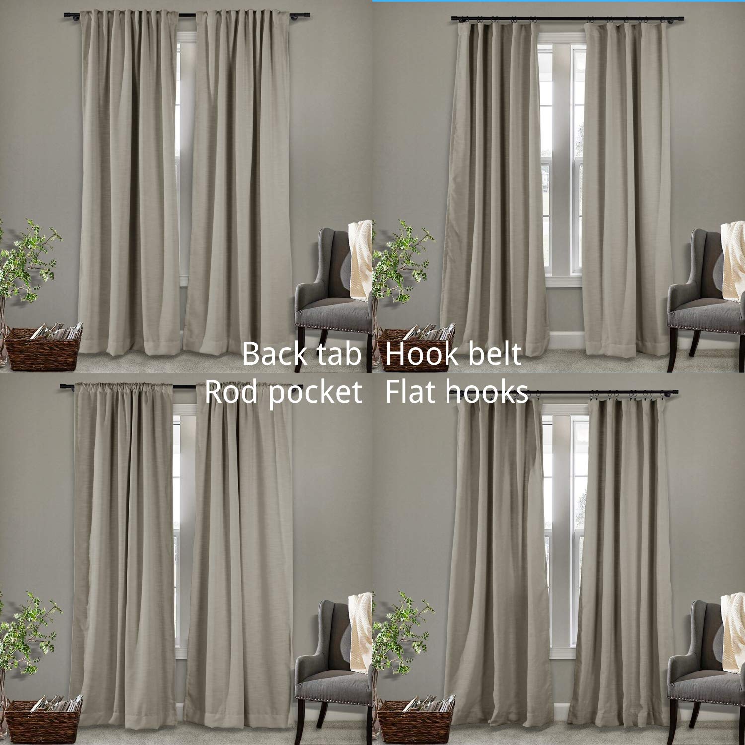Frelement Breathable Faux Linen Blackout Curtains - Noise Reducing Rod Pocket & Back Tab Drapes for Bedroom, Living Room, Office - 100