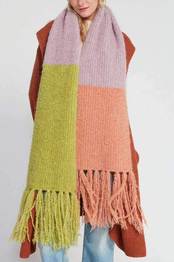 Warm Knitted Color Block Scarf for Women - Soft Lavender & Gray Winter Fashion Accessory | Perfect for Cold Weather, Office Wear & Holiday Gifts