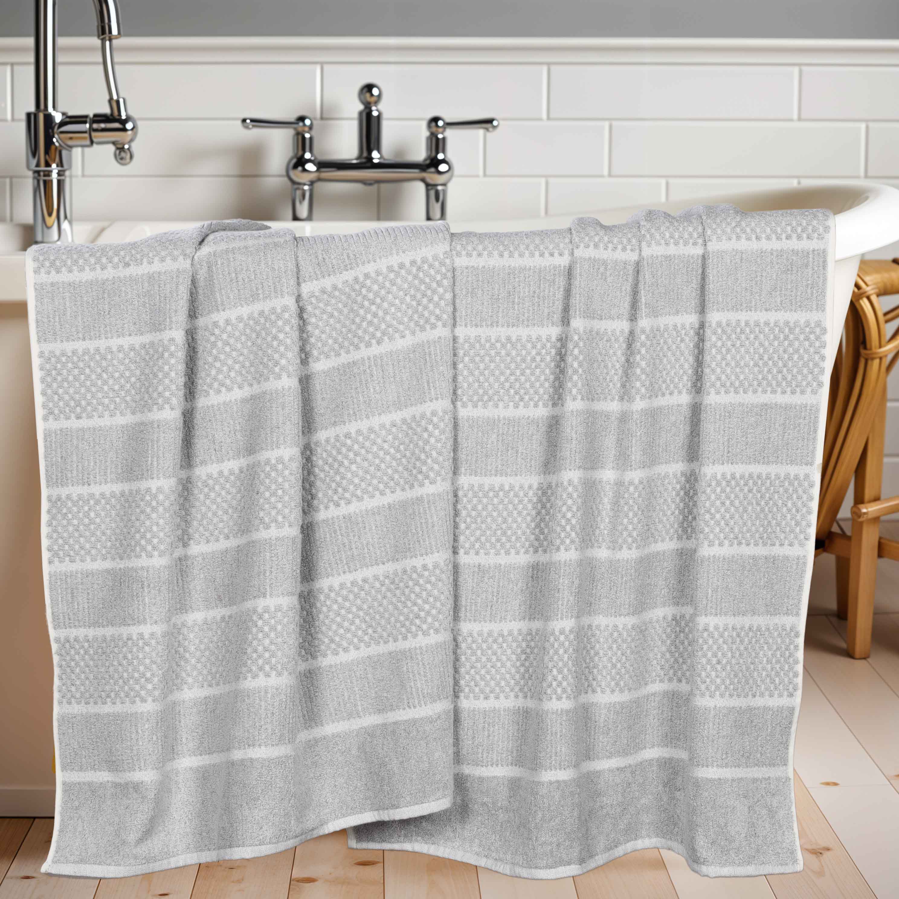 Premium Cotton Blend Checkered and Ribbed Bath Sheets Set of 2 - Super Absorbent, Soft & Quick-Drying Luxury Towels for Spa, Bathroom, Pool, and Beach Use
