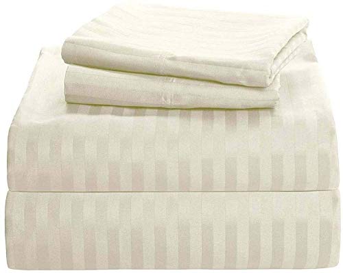 Premium 6-Piece Egyptian Cotton Sheet Set - 600 Thread Count, Deep Pocket (15-21 Inch) for Queen Size Bed | Ivory/Cream Stripe | Includes Bonus Pillowcase | Luxury Bedding for Hotels, Guest Rooms & Master Bedrooms