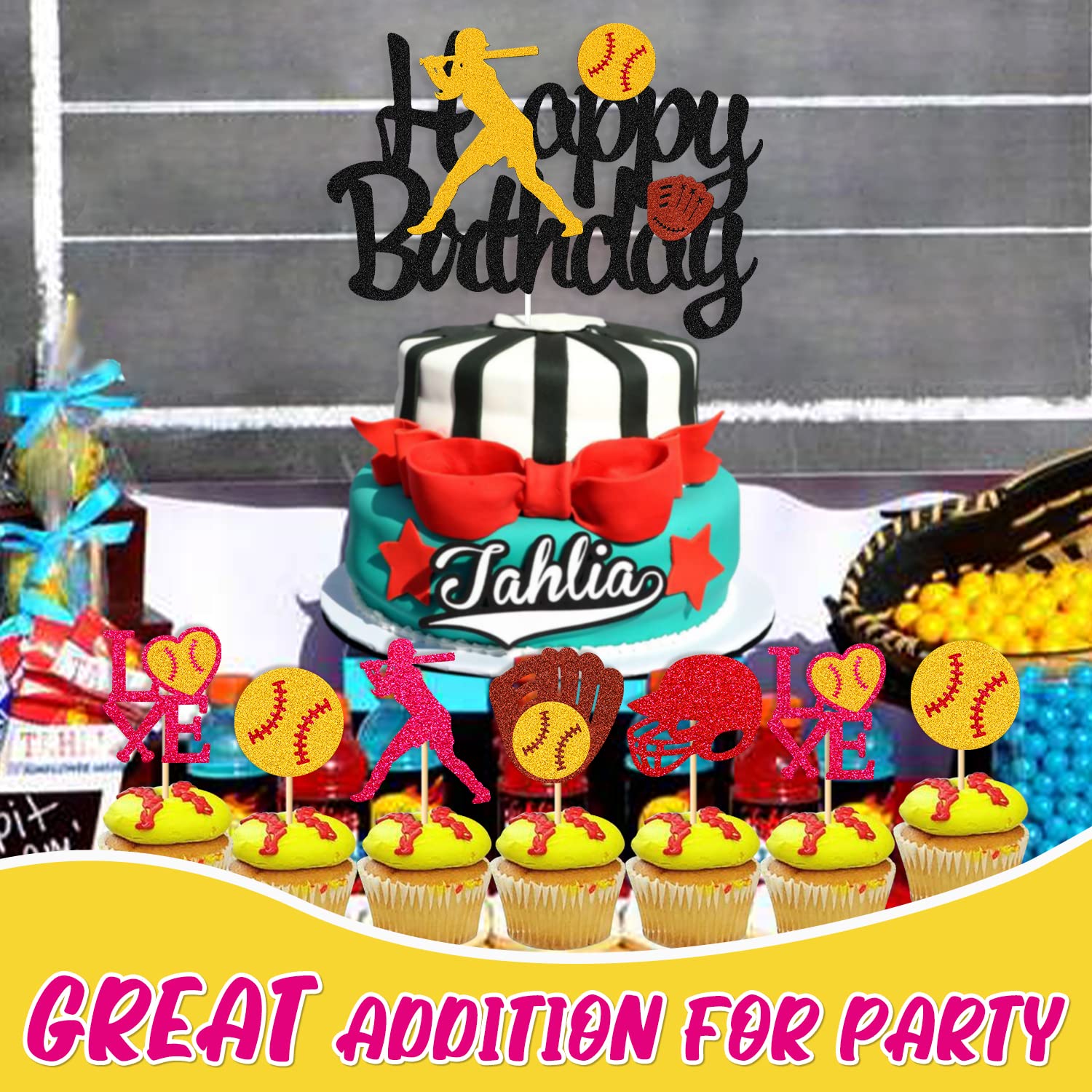 46 Pcs Softball Cupcake Toppers - Fastpitch Pitcher Baseball Sports Theme Decorations for Girls & Boys Birthday Parties - Perfect for Cake, Cupcake, and Dessert Decorations at Sports-Themed Celebrations
