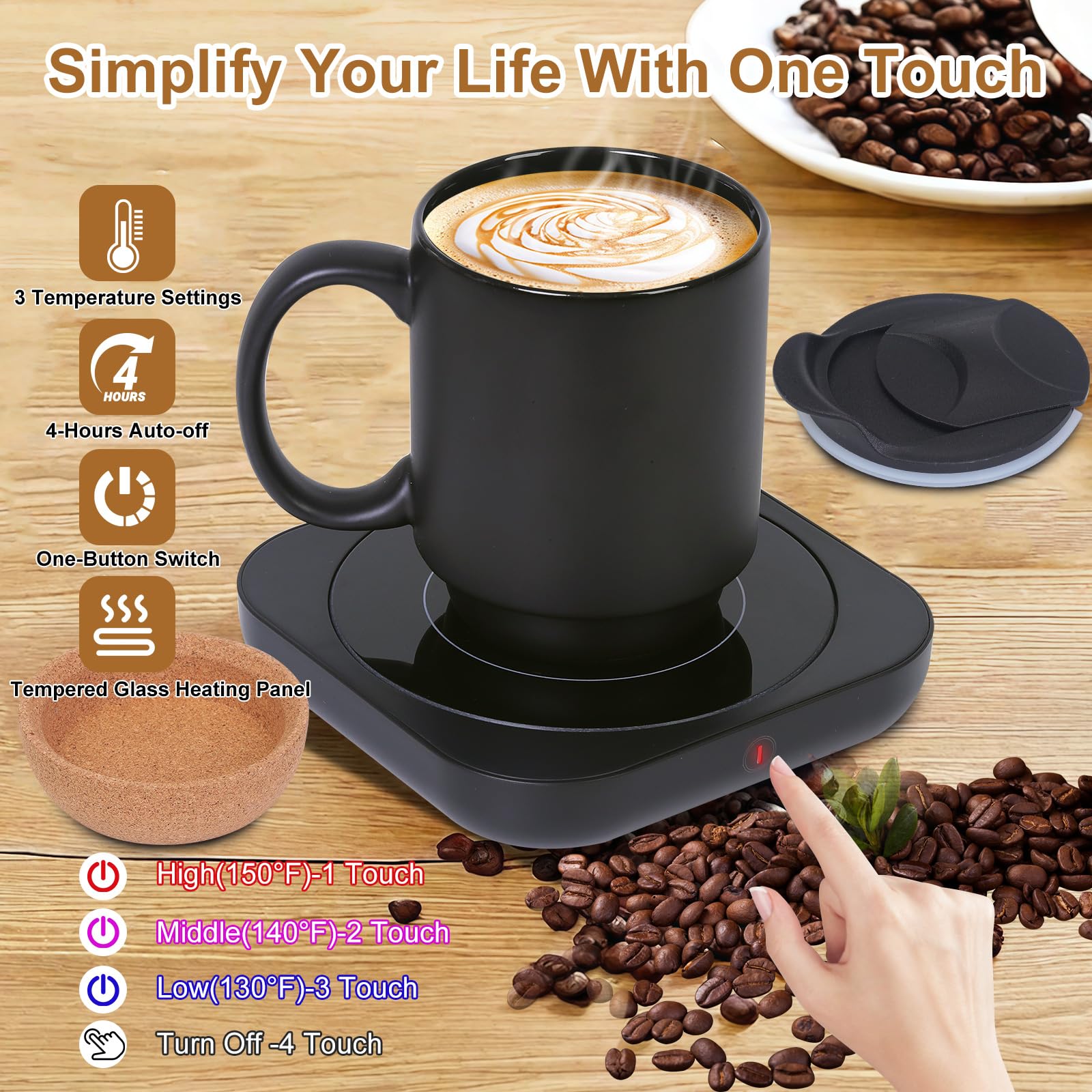 Electric Coffee Mug Warmer with Auto Shut Off - 36W Smart Cup Heater for Coffee, Tea & Beverages - Includes 15oz Ceramic Mug - Perfect for Office Desk, Home & Gifts - 3 Temperature Settings for Coffee, Tea & Candle Warming (Black)