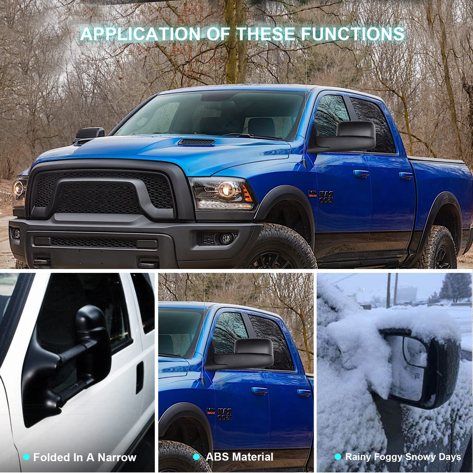 SCITOO Power Heated Side View Mirrors with Support Brackets - Compatible with Dodge Ram 1500 (1998-2002), Ram 2500/3500 (1998-2001) - Perfect for Winter Driving & Enhanced Visibility