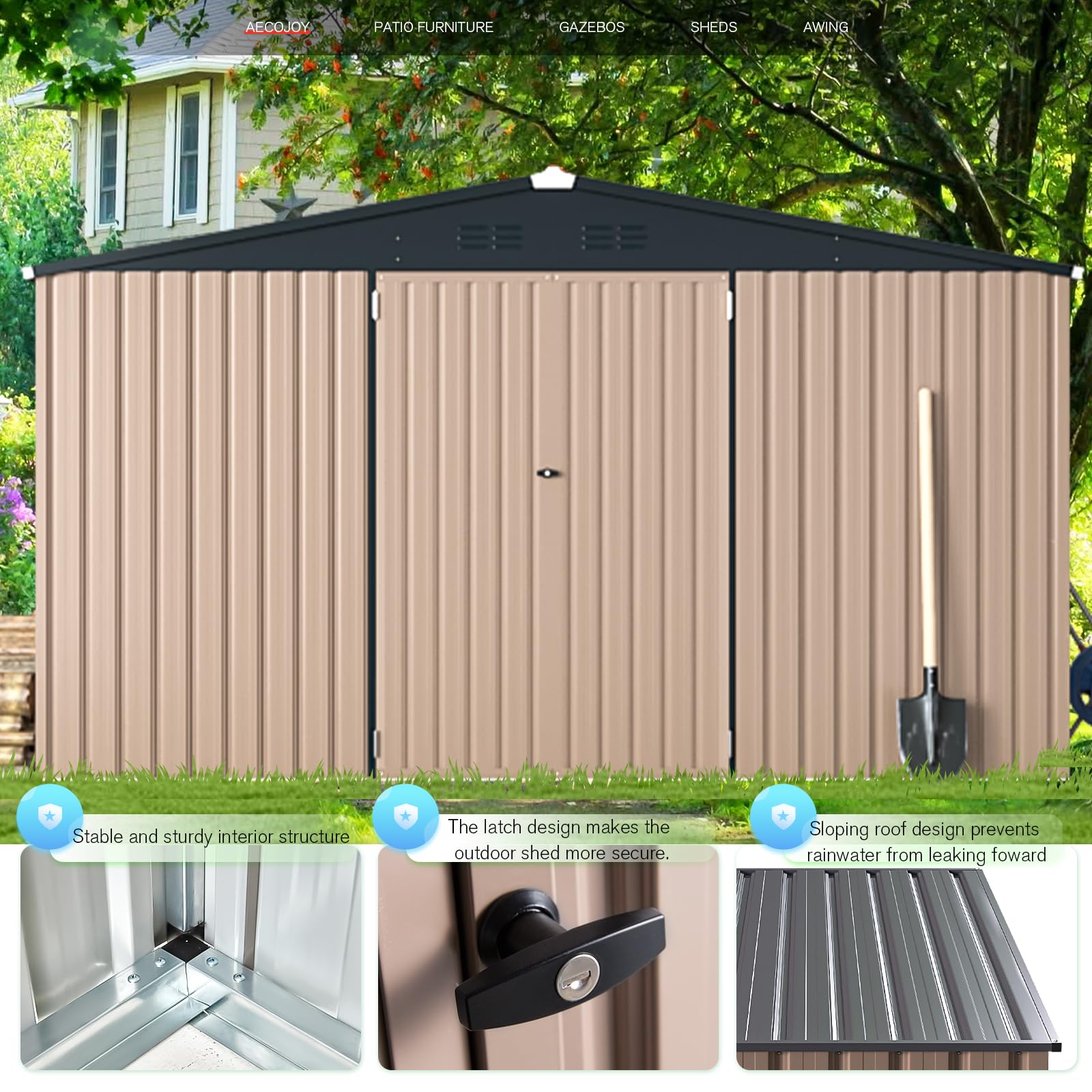AECOJOY 12' x 10' Extra Large Metal Storage Shed - 116 Sq.Ft Steel Yard Shed with Lockable Doors | Heavy-Duty Utility & Tool Storage for Garden, Backyard, Patio | Perfect for Outdoor Equipment, Lawn Mowers, Bikes & Seasonal Items