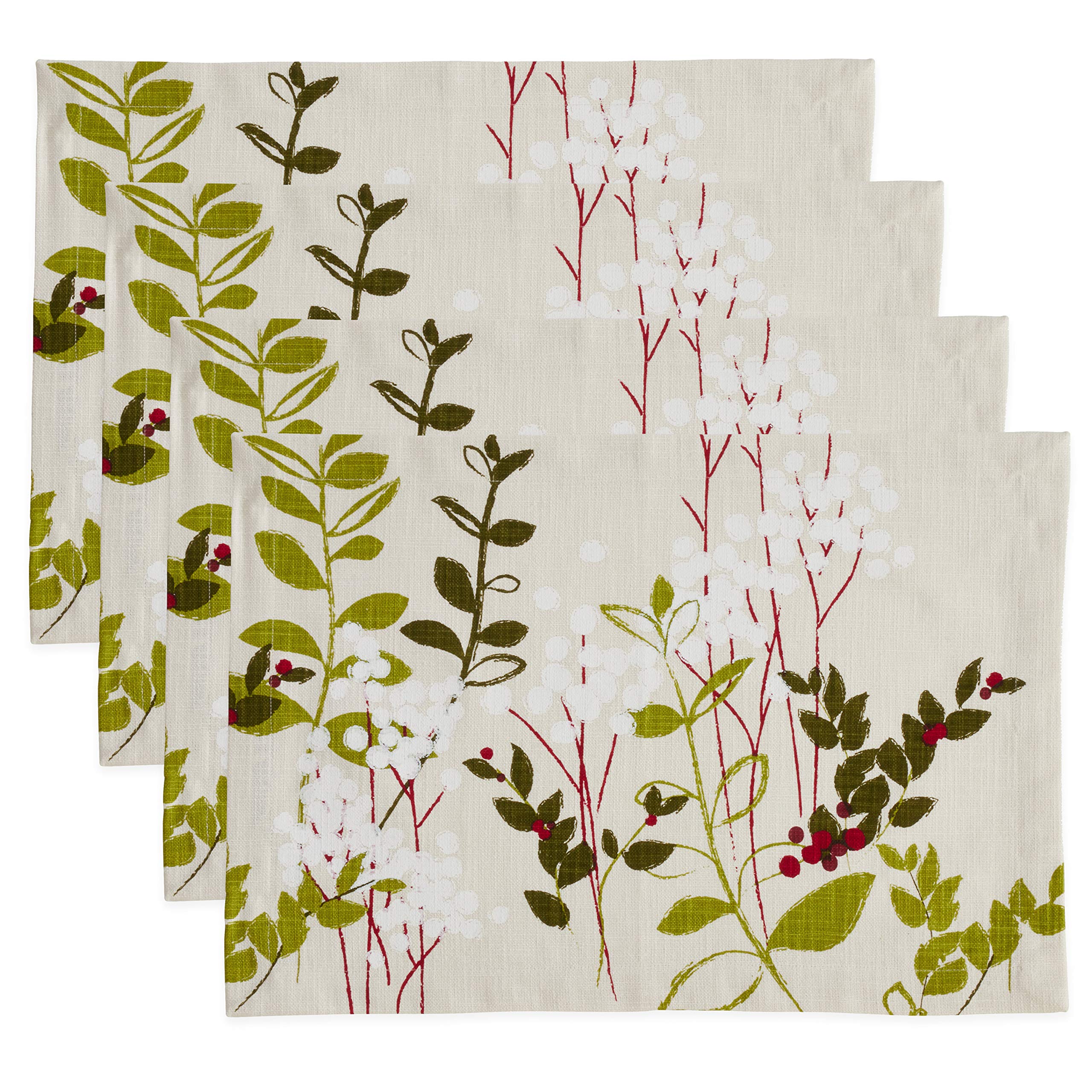 Holiday Botanical Print Placemats Set of 4 - Waterproof & Washable Table Mats for Christmas, Thanksgiving, and Seasonal Dining Decor - Perfect for Holiday Parties, Family Gatherings, and Festive Home Decor