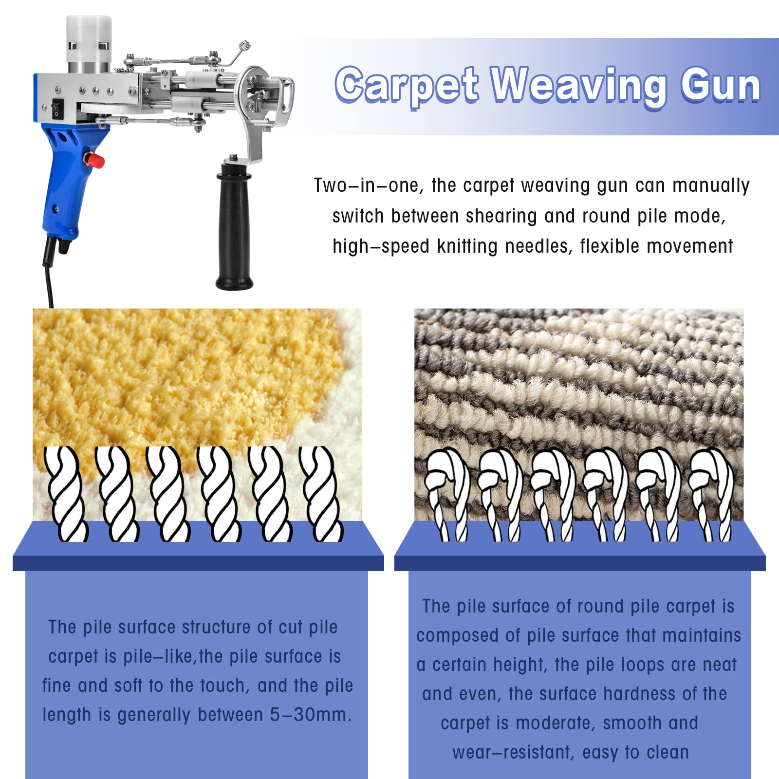 ZIOKOK 2-in-1 Electric Tufting Gun Kit - Cut Pile & Loop Pile Rug Making Machine for DIY Carpet Weaving, Beginner-Friendly Flocking Starter Set - Perfect for Home Decor, Wall Hangings and Craft Projects