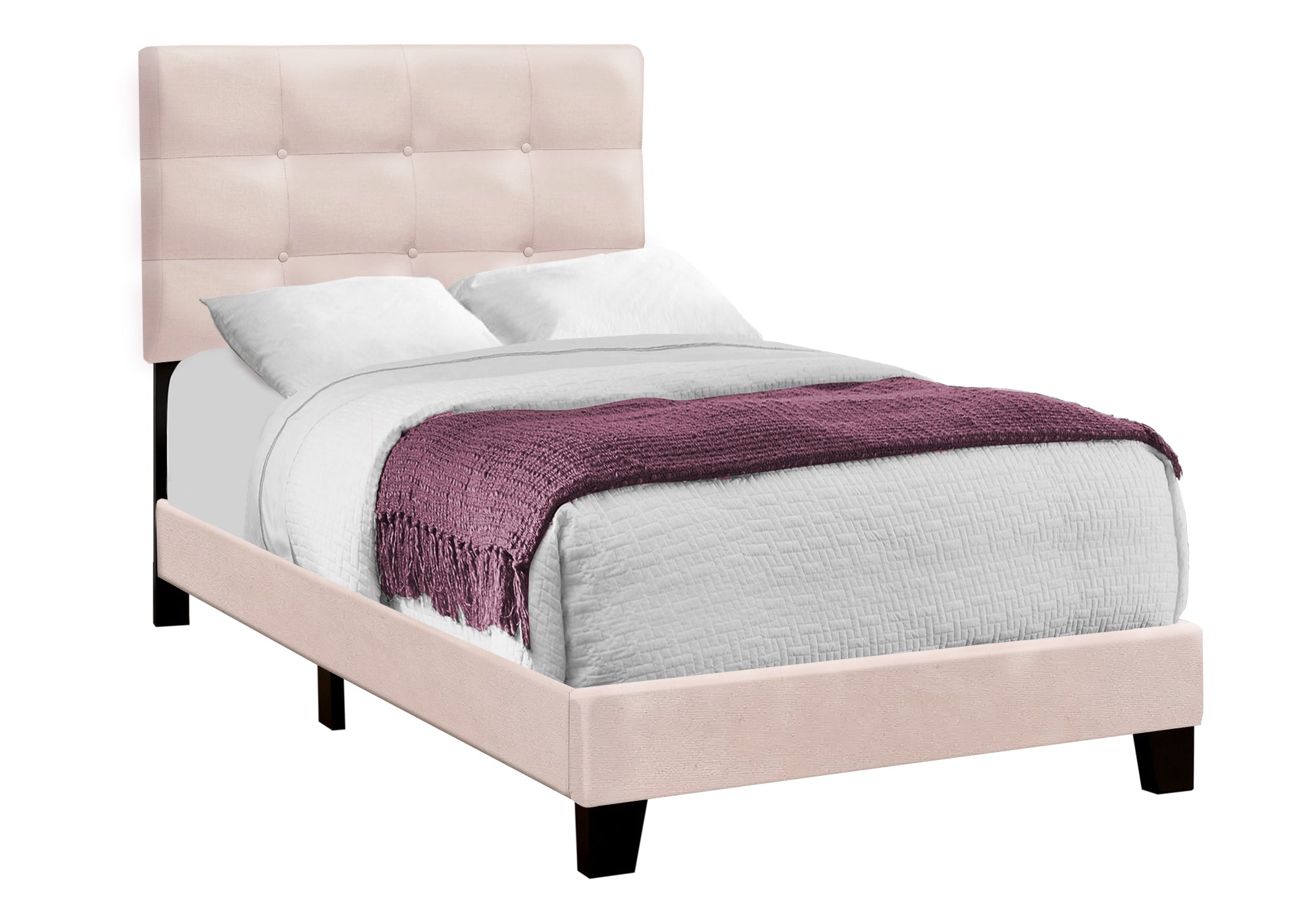 Elegant Pink Velvet Twin Bed Frame for Girls - Soft & Luxurious Upholstered Platform Bed with Wooden Slats - Perfect for Kids Bedroom, Guest Room & Dorm Decor