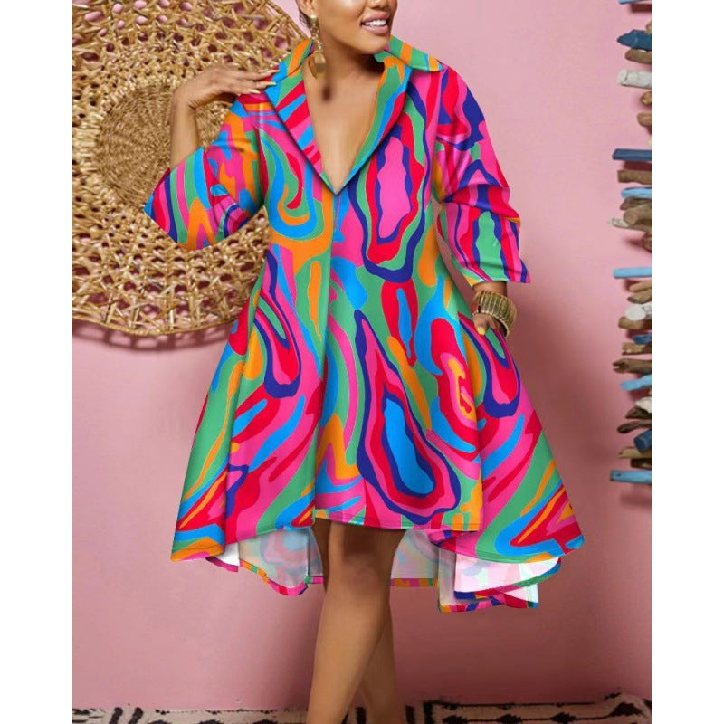 Stylish Loose Collar Printed Dress for Women - Casual & Party Wear - Perfect for Office, Date Night & Summer Outfits