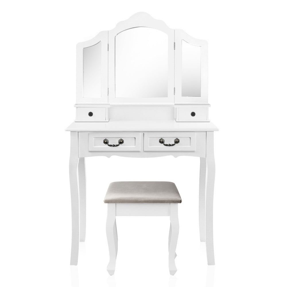 Artiss Foldable Dressing Table Stool Set with Mirror - White Vanity Stool for Bedroom, Makeup Station & Home Decor