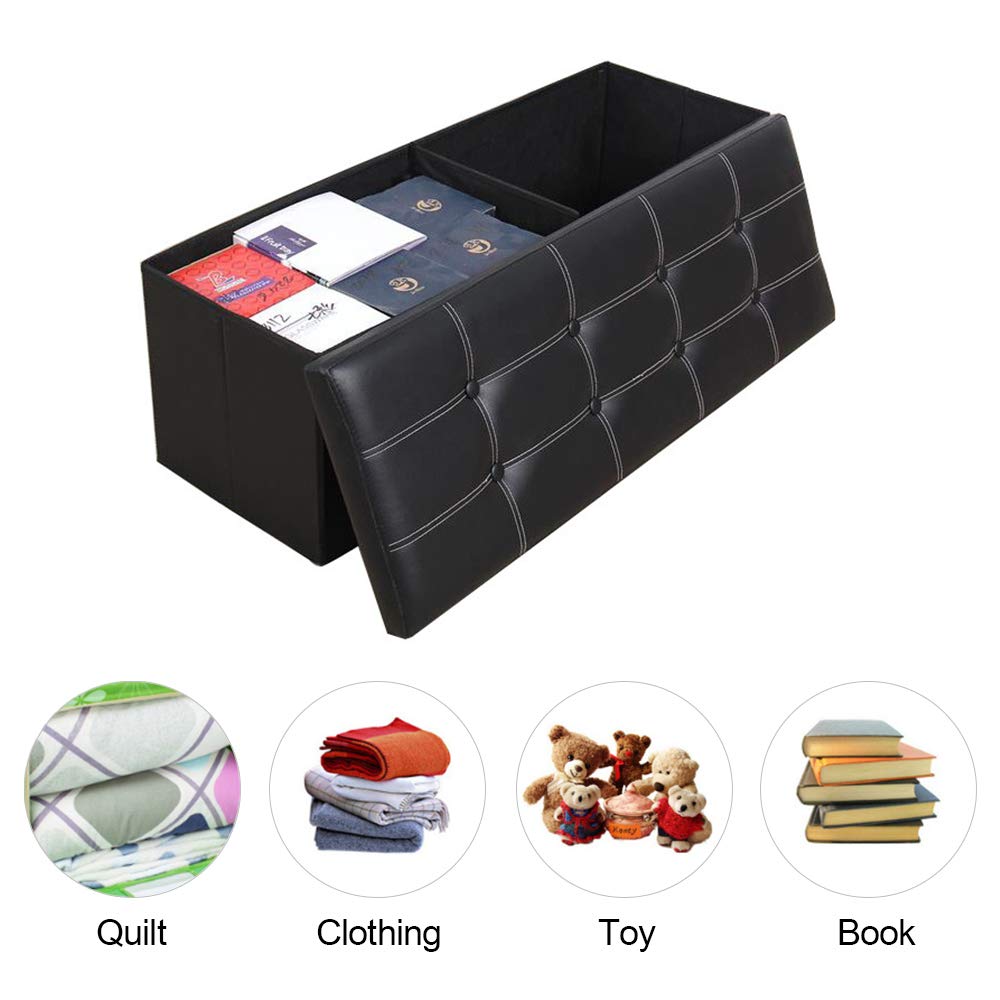 FOME PU Leather Storage Ottoman Cube - Foldable Foot Stool with Thickening Sponge, Toy Chest & Quick Assembly (43.3x14.9x14.9in) - Perfect for Living Room, Bedroom & Nursery Organization
