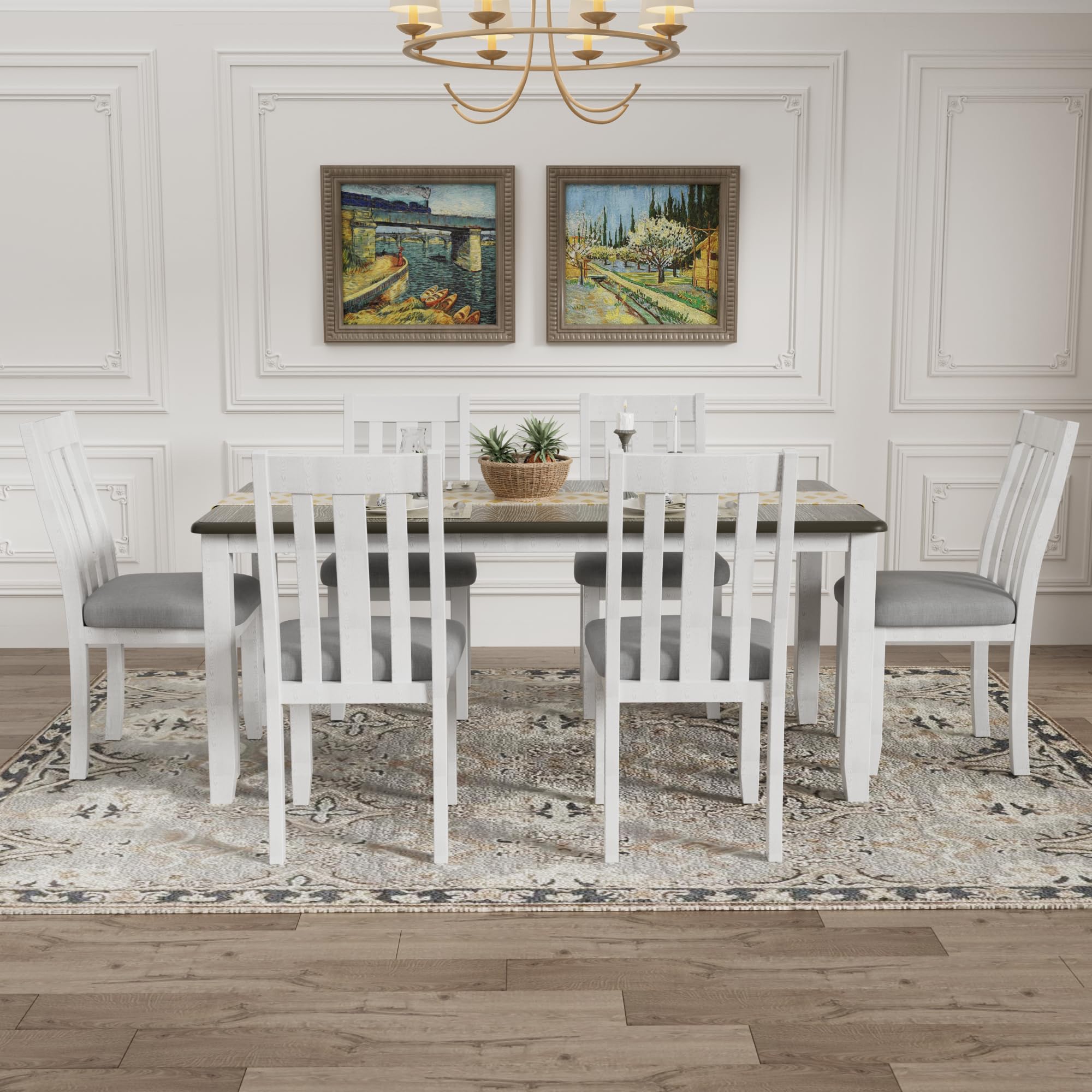 Vintage Extendable Dining Table Set with 6 Upholstered Chairs - 7-Piece Wooden Kitchen Table for Dining Room | Perfect for Family Gatherings & Dinner Parties