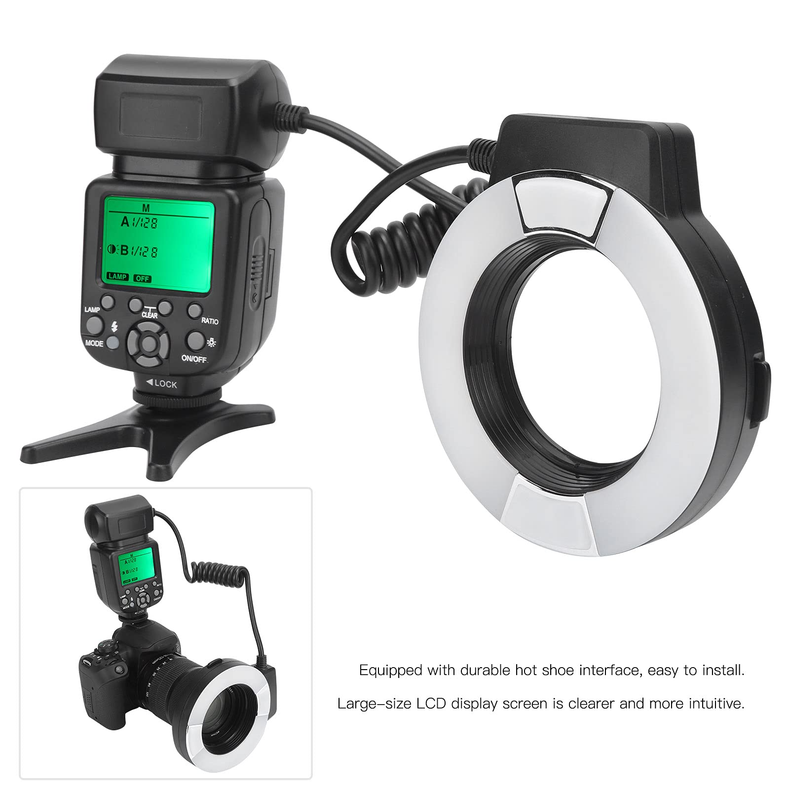 TTL Macro Flash with Adapter for Nikon D7000 D5200 D5000 D3200 D3100 D90 D300S D600 - Auto Focus Camera Flashlight for Close-Up Photography & Product Shooting