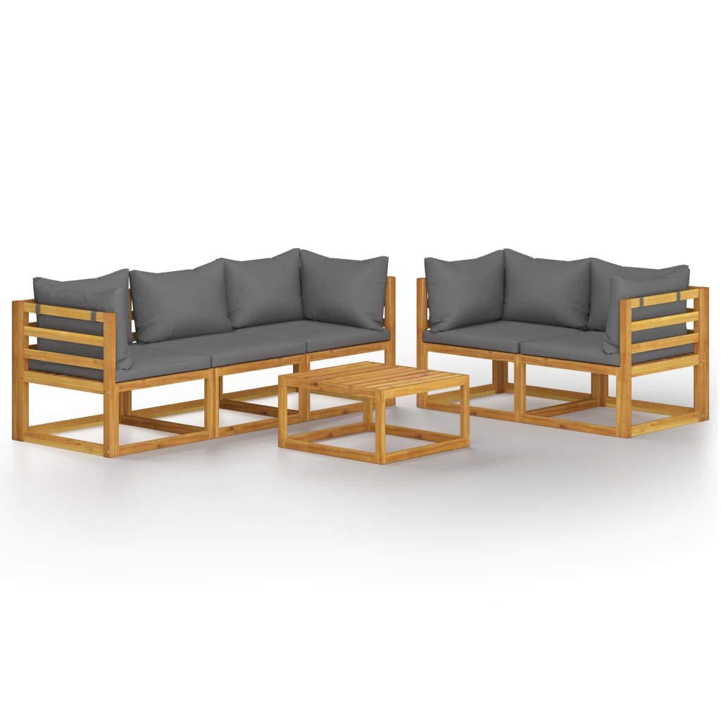 Wooden Outdoor Patio Sofa Set - 6-Piece Sectional Couch with Cushions & Coffee Table for Garden, Backyard, Poolside - Durable Weather-Resistant Conversation Furniture Set