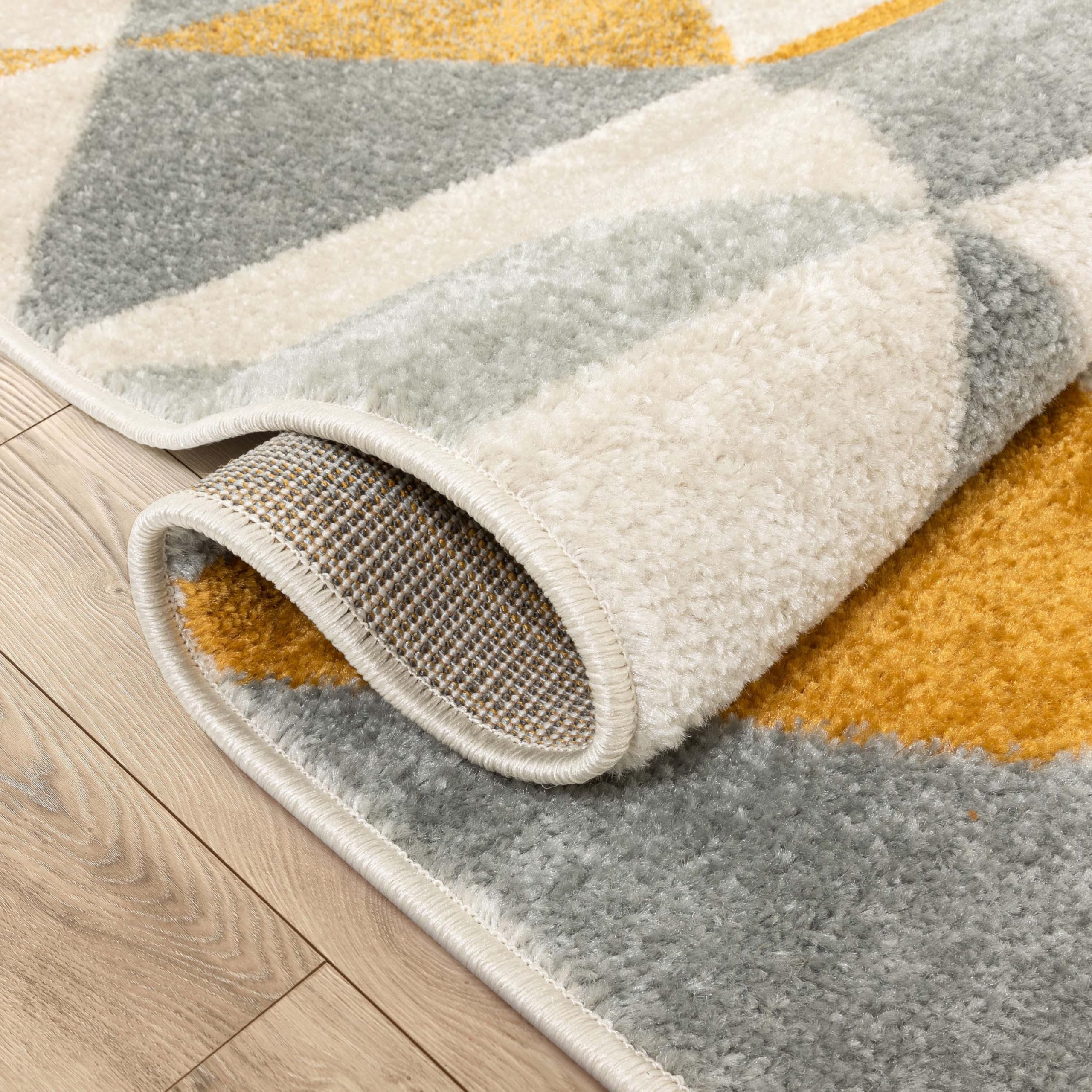 Well Woven Isometry Geometric Gold & Grey Triangle Area Rug 6'7