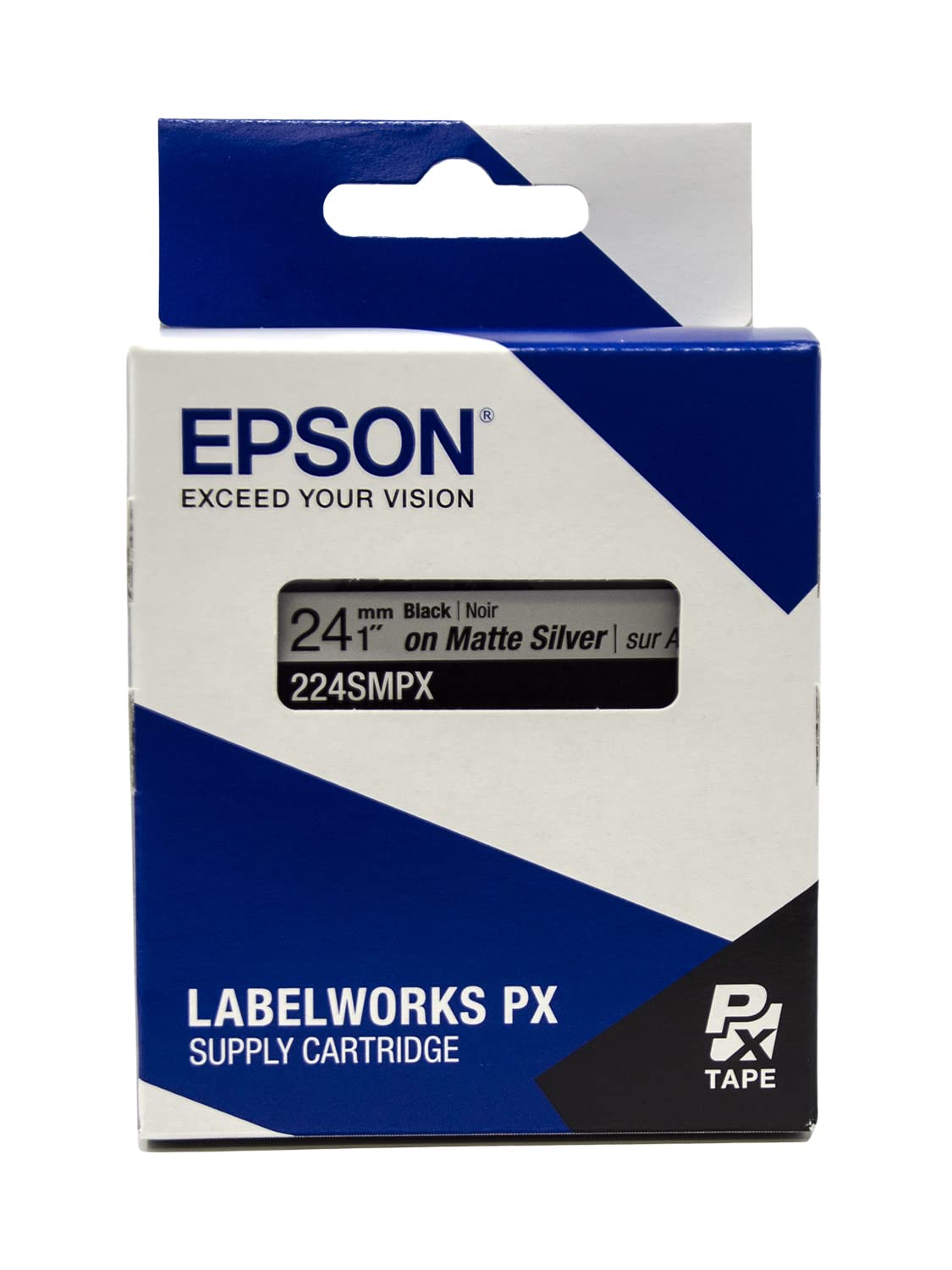 Epson LABELWORKS 224SMPX PET (Polyester) Tape Cartridge - Black on Silver Matte Label Maker Tape - 1