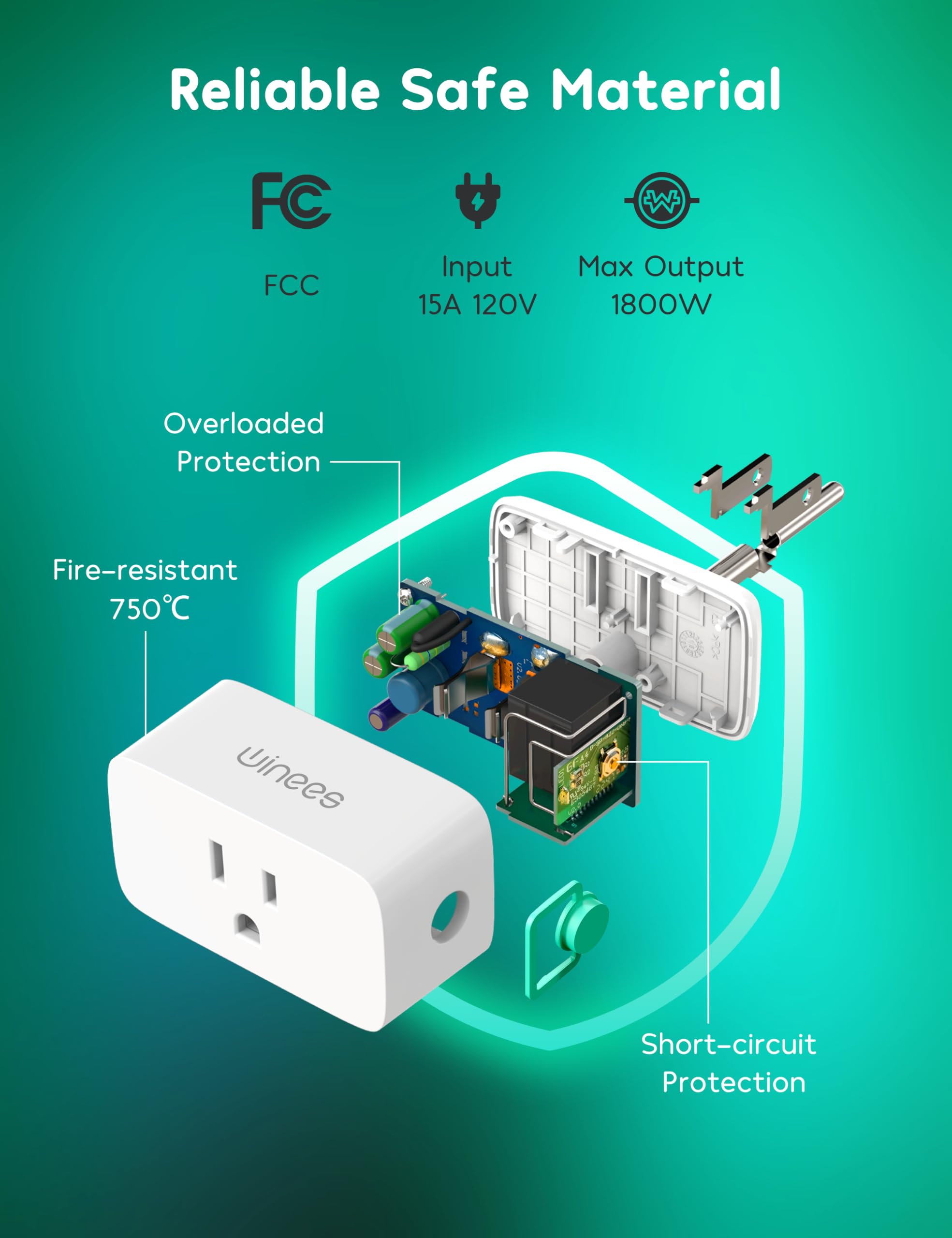 Winees Matter Smart Plug 1 Pack - Alexa Compatible Smart Outlet (15A/1800W Max) for Home Automation | APP Remote Control, Timer & Scheduling | 2.4GHz Wi-Fi Only | Perfect for Smart Home, Office & Vacation Rental Automation