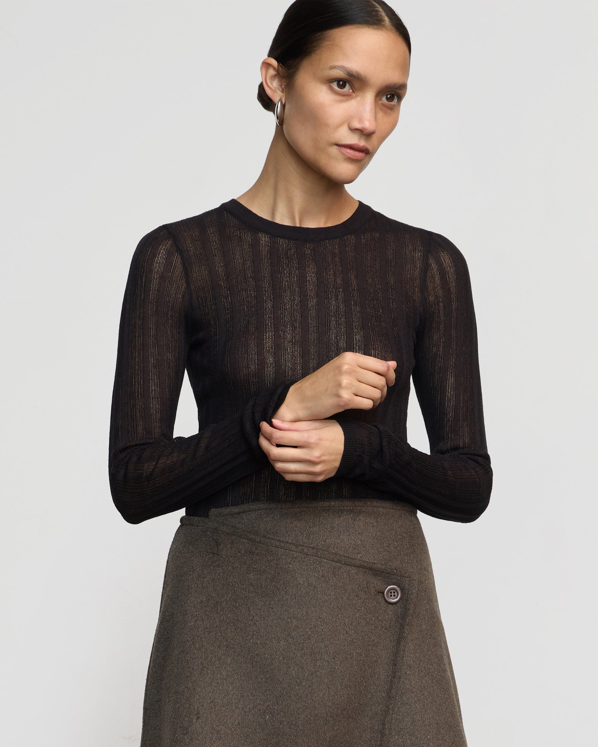 Joon Semi Sheer Ribbed Sweater for Women - Soft Knit Pullover Top for Casual & Layering - Perfect for Fall & Winter Outfits