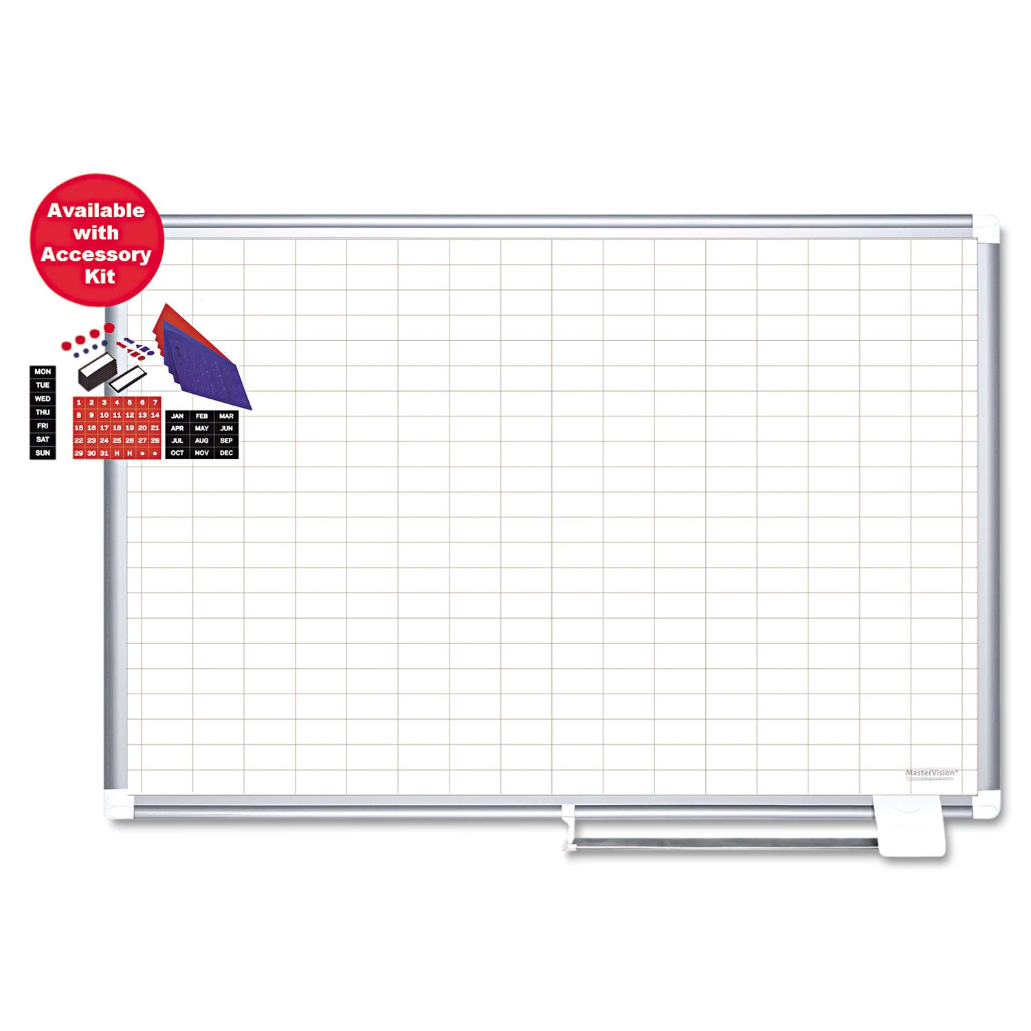 MasterVision MA0392830A Grid Planning Board with Accessories - 1x2-Inch Grid, 36x24 Inches, White/Silver - Perfect for Office Organization, Project Planning & Creative Design Work