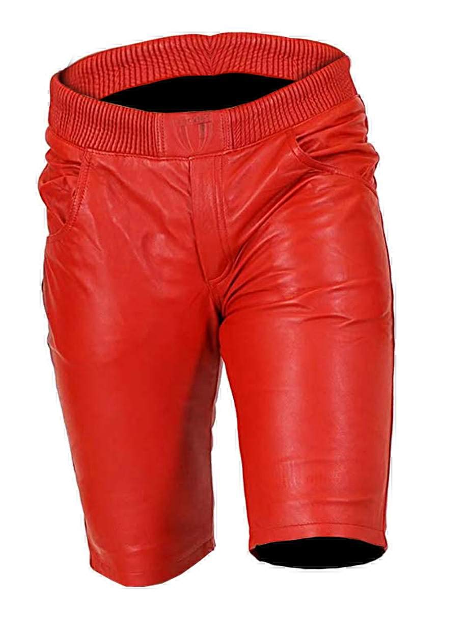 Premium Men's Leather Bermuda Shorts - Flat Front, Classic Summer Casual Wear for Outdoor Activities & Beach Vacations